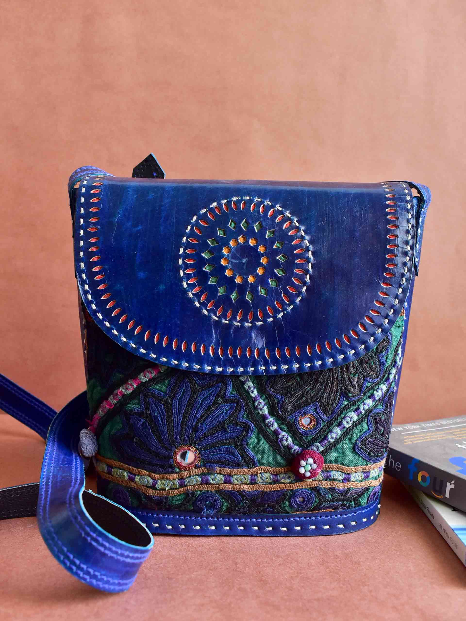 Embroidered leather online purse