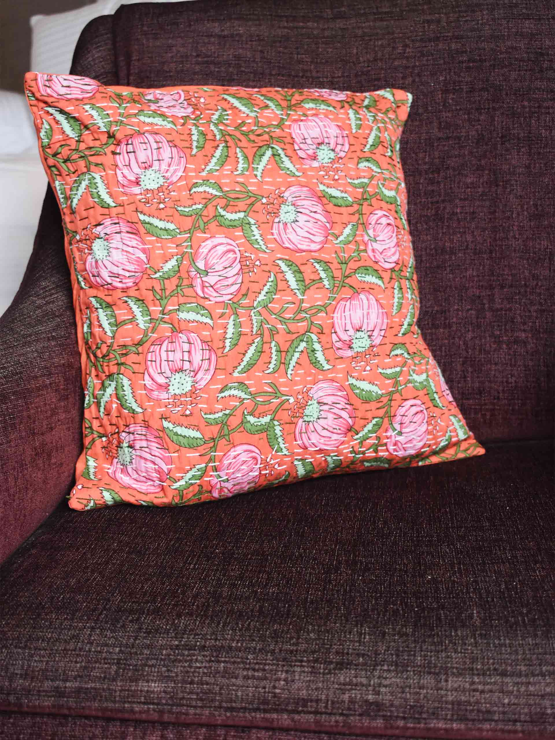 Embroidered Cotton Cushion Cover Colourful 16x16 Inch