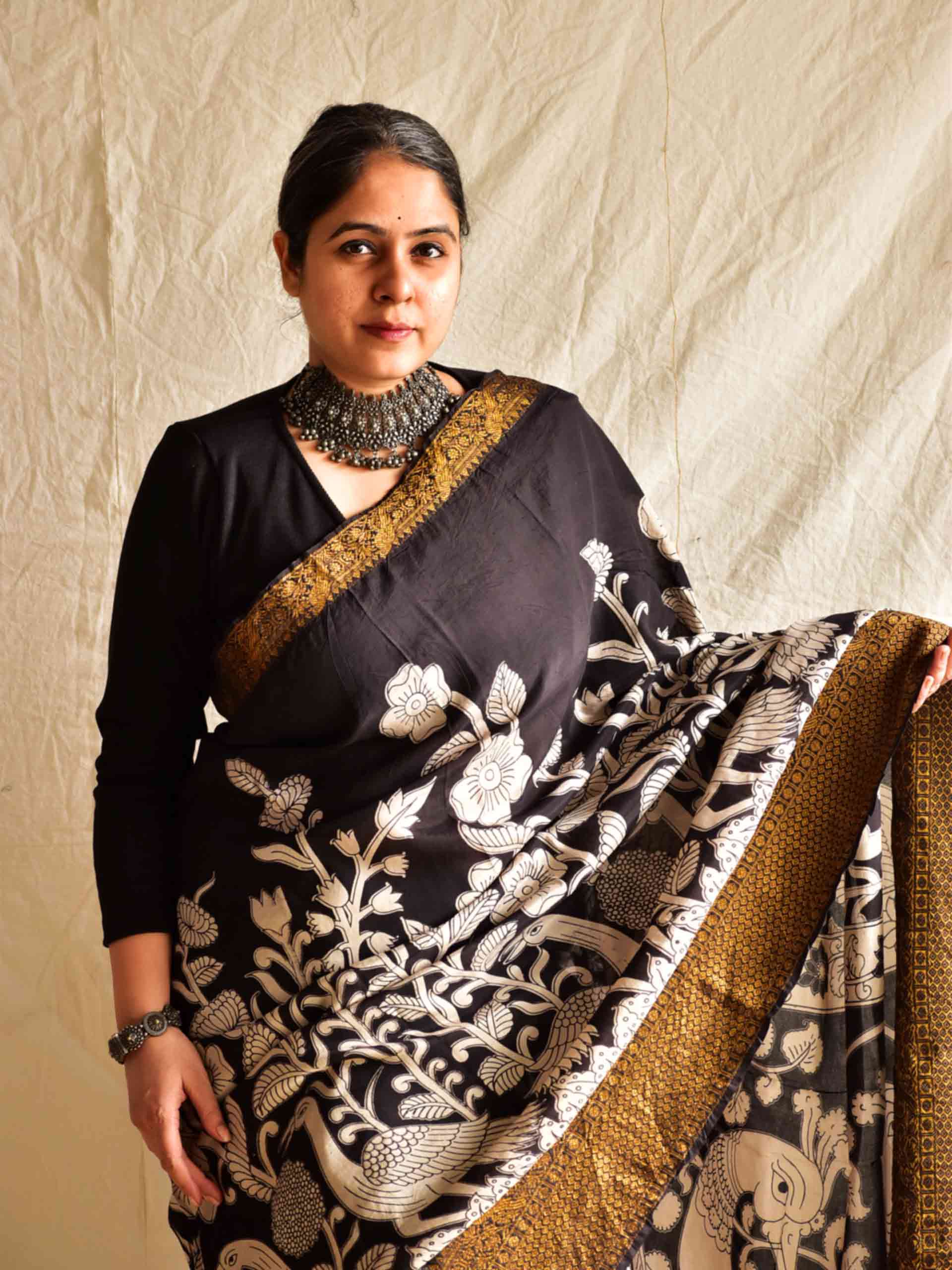 Shafaq - kalamkari printed Bangalore Silk zari saree