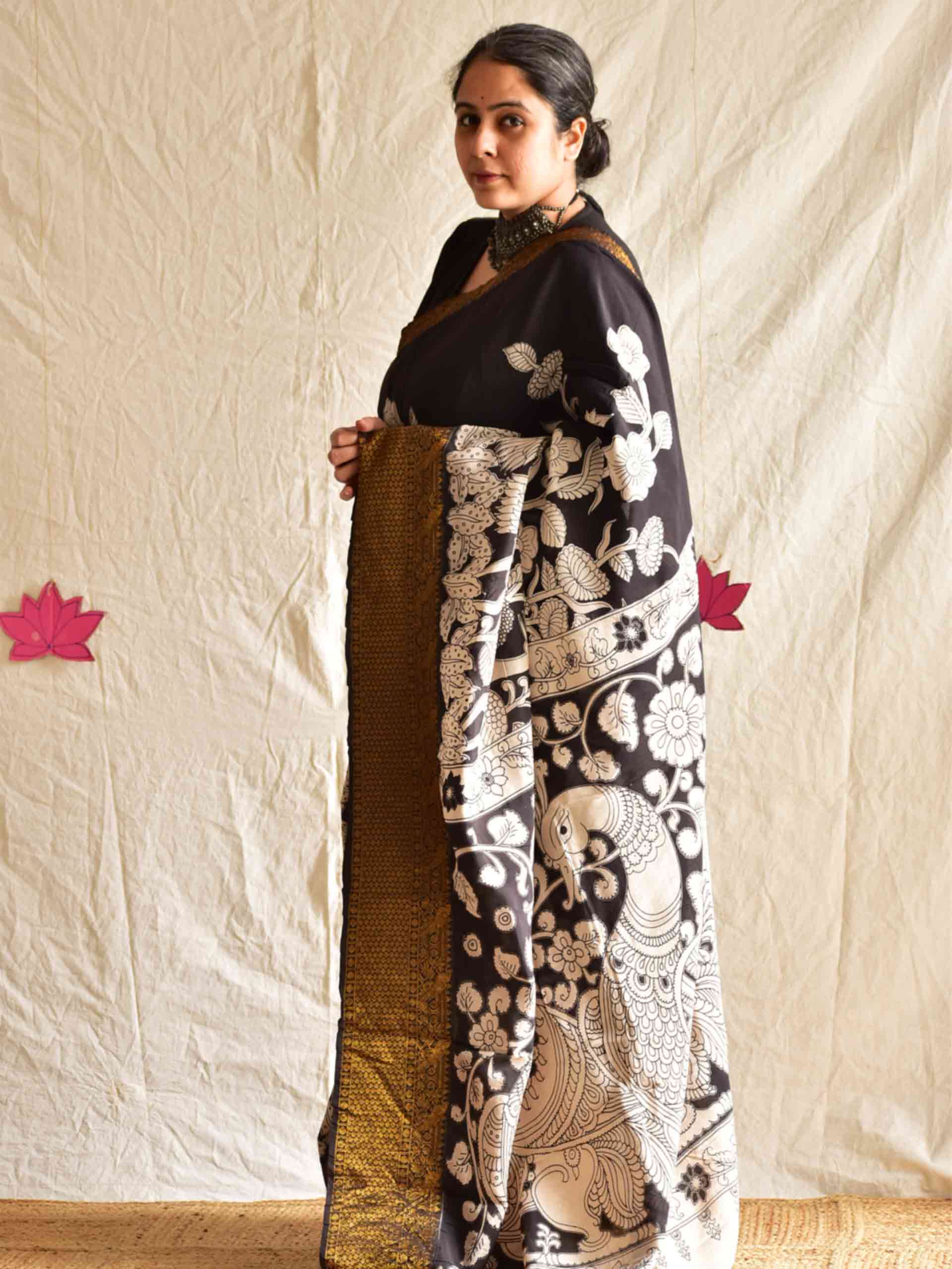 Shafaq - kalamkari printed Bangalore Silk zari saree