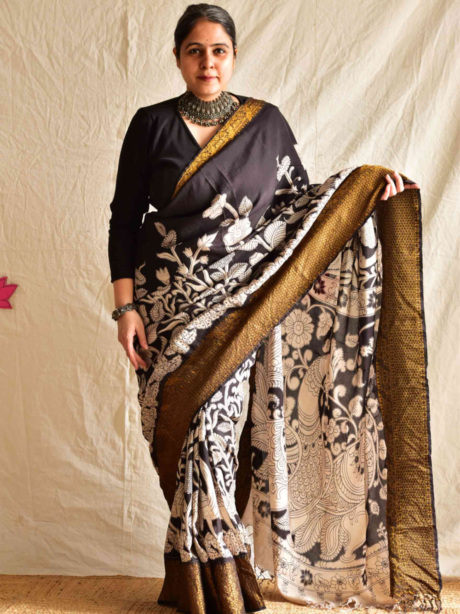 Shafaq - kalamkari printed Bangalore Silk zari saree