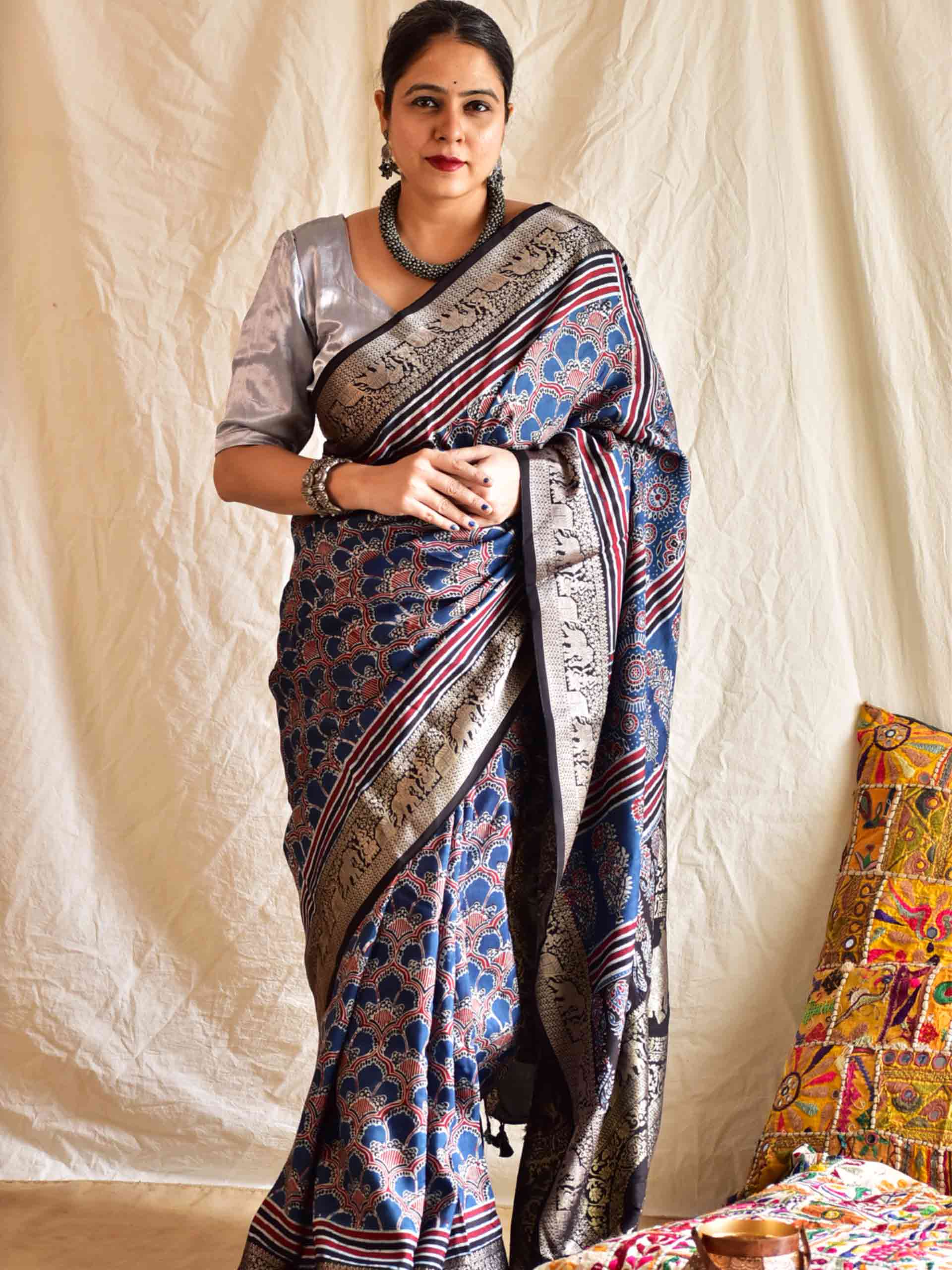 Ajrak Print sarees online | Pure Silk Sarees | Ramdhanu Ethnic - Ramdhanu  Ethnic