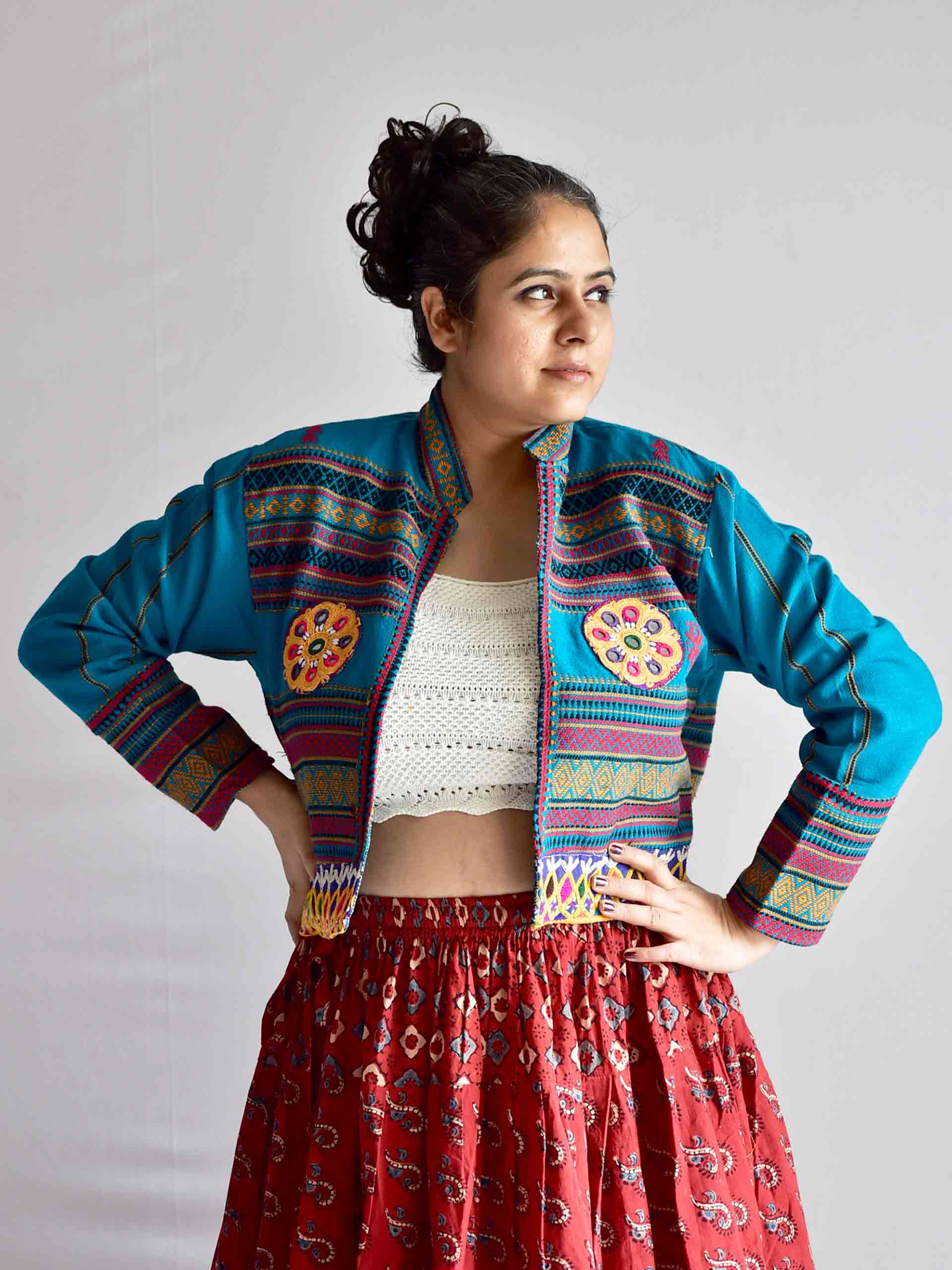 nach - hand embroidered patchwork Reversible jacket