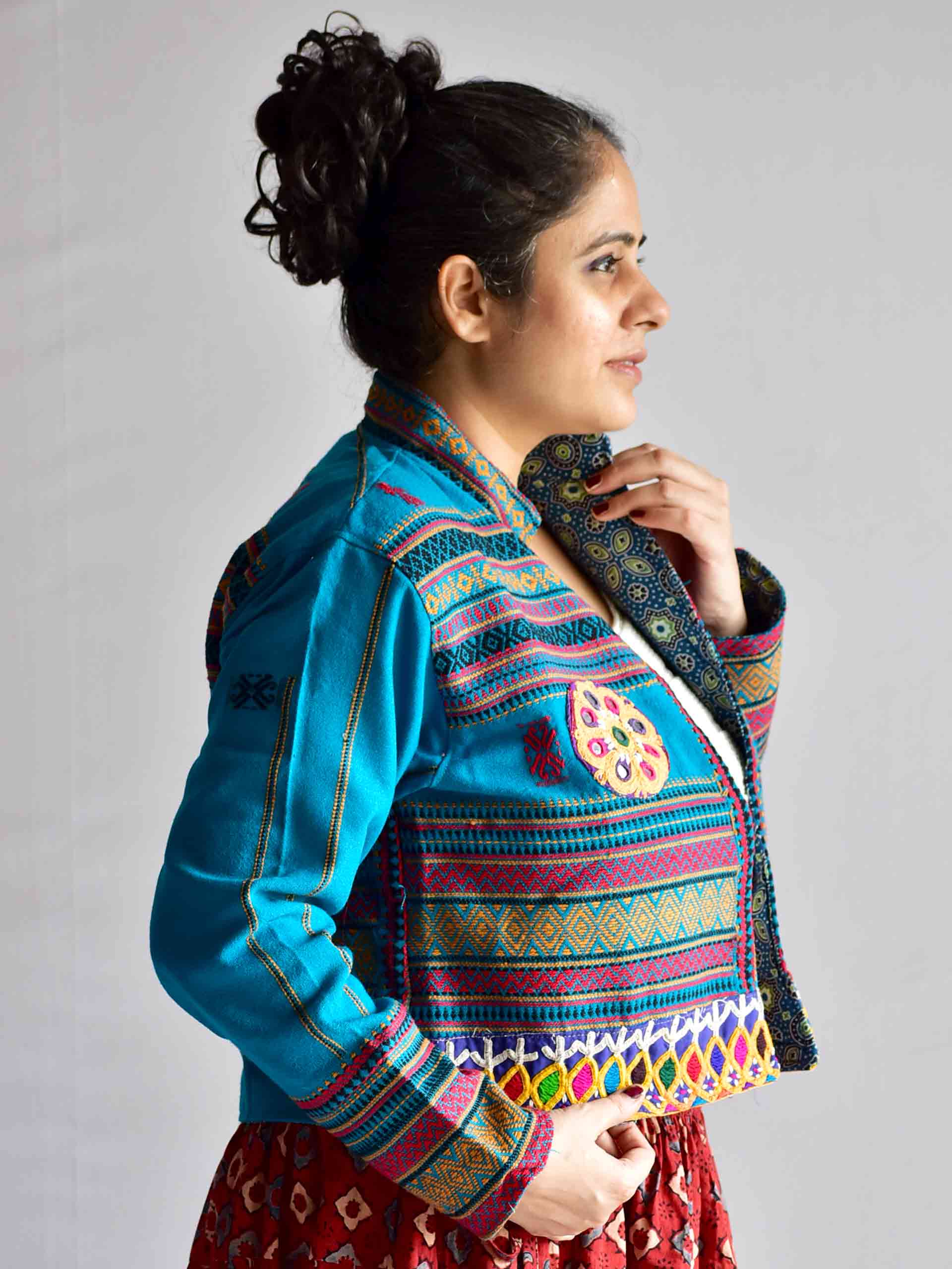 nach - hand embroidered patchwork Reversible jacket