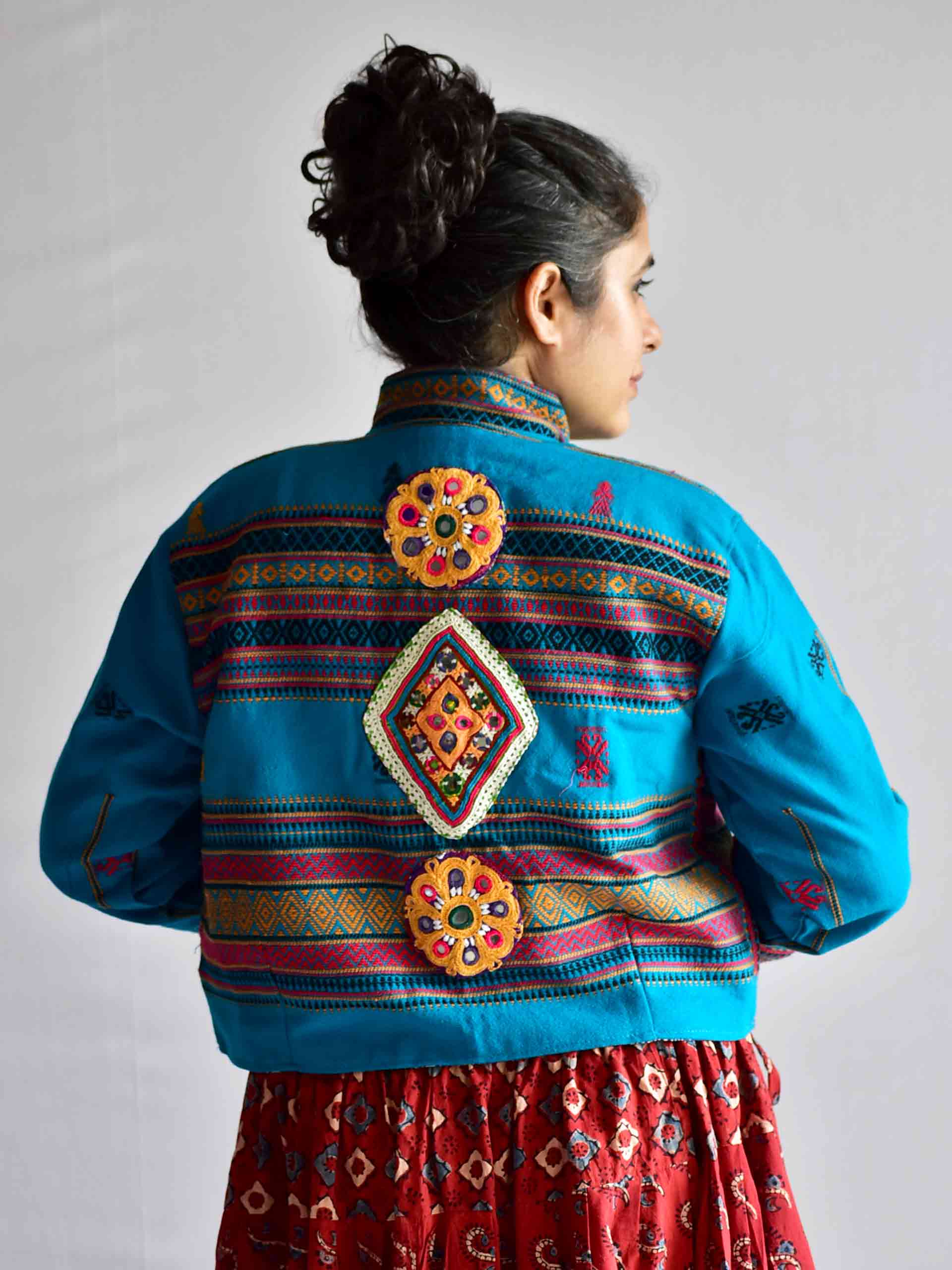 nach - hand embroidered patchwork Reversible jacket