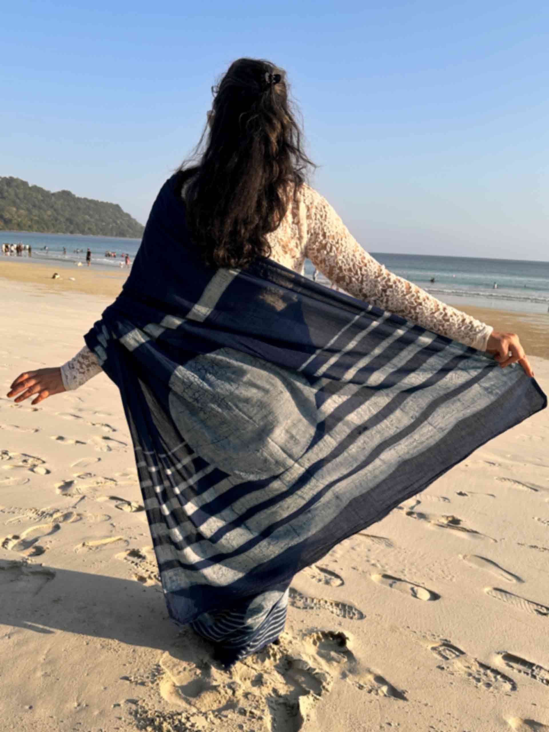 Sundown Indigo mul cotton saree