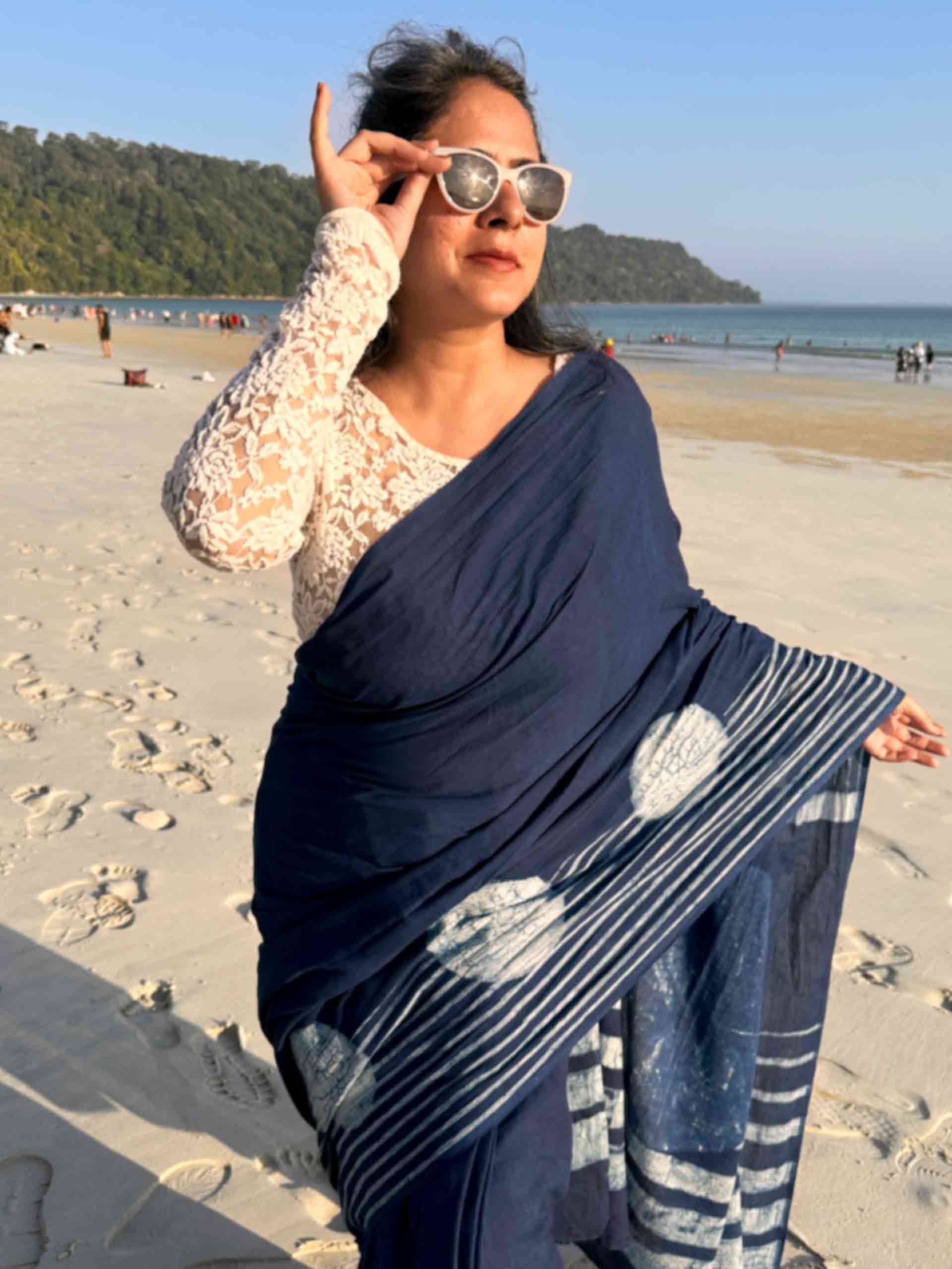 Sundown Indigo mul cotton saree