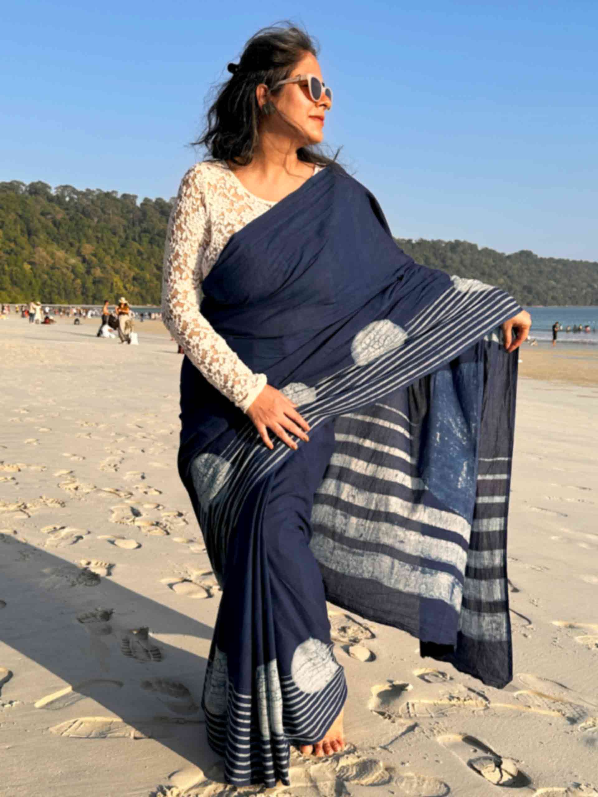 Sundown Indigo mul cotton saree