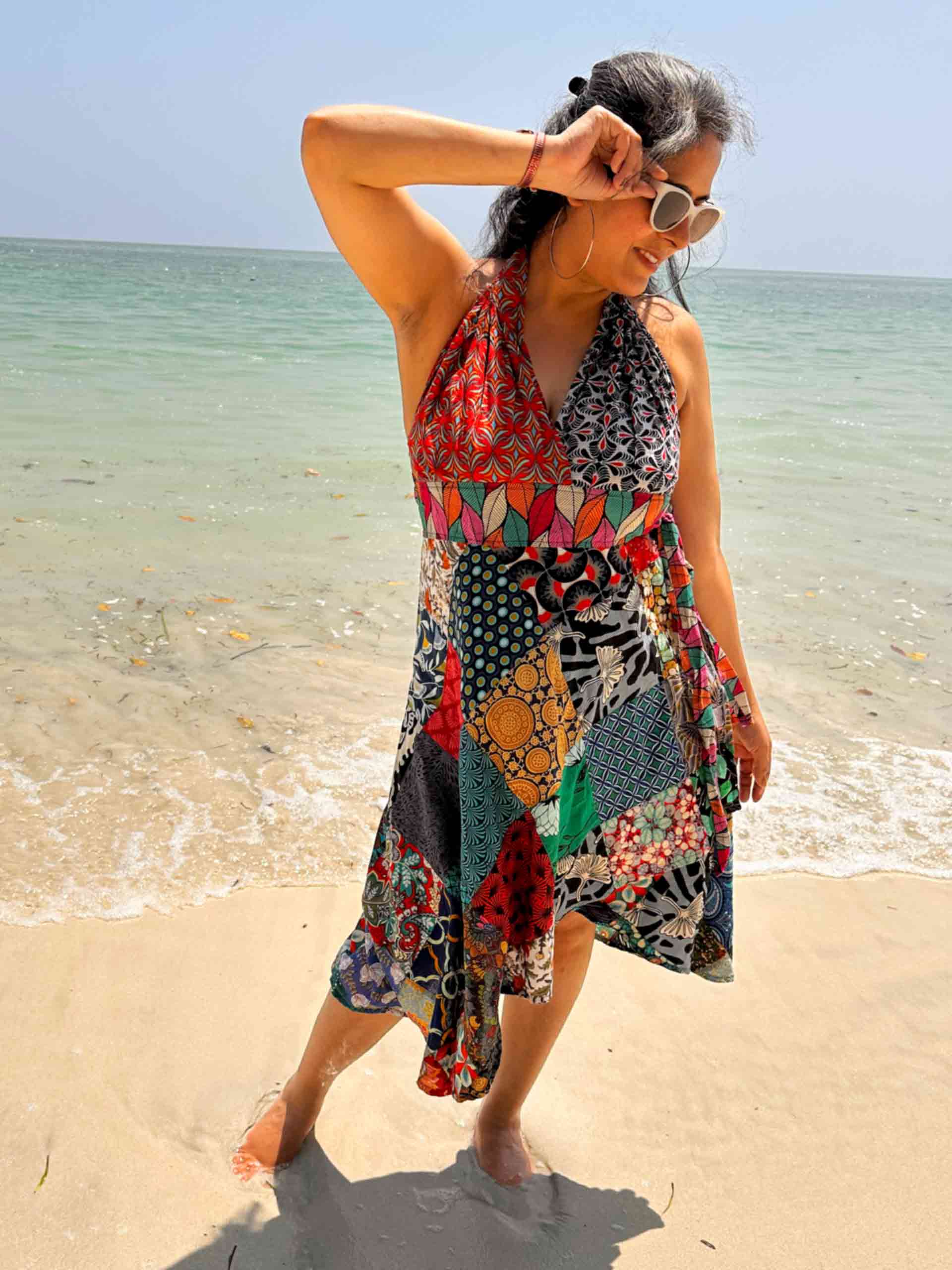 Coral reef - Patchwork halter wrap Dress