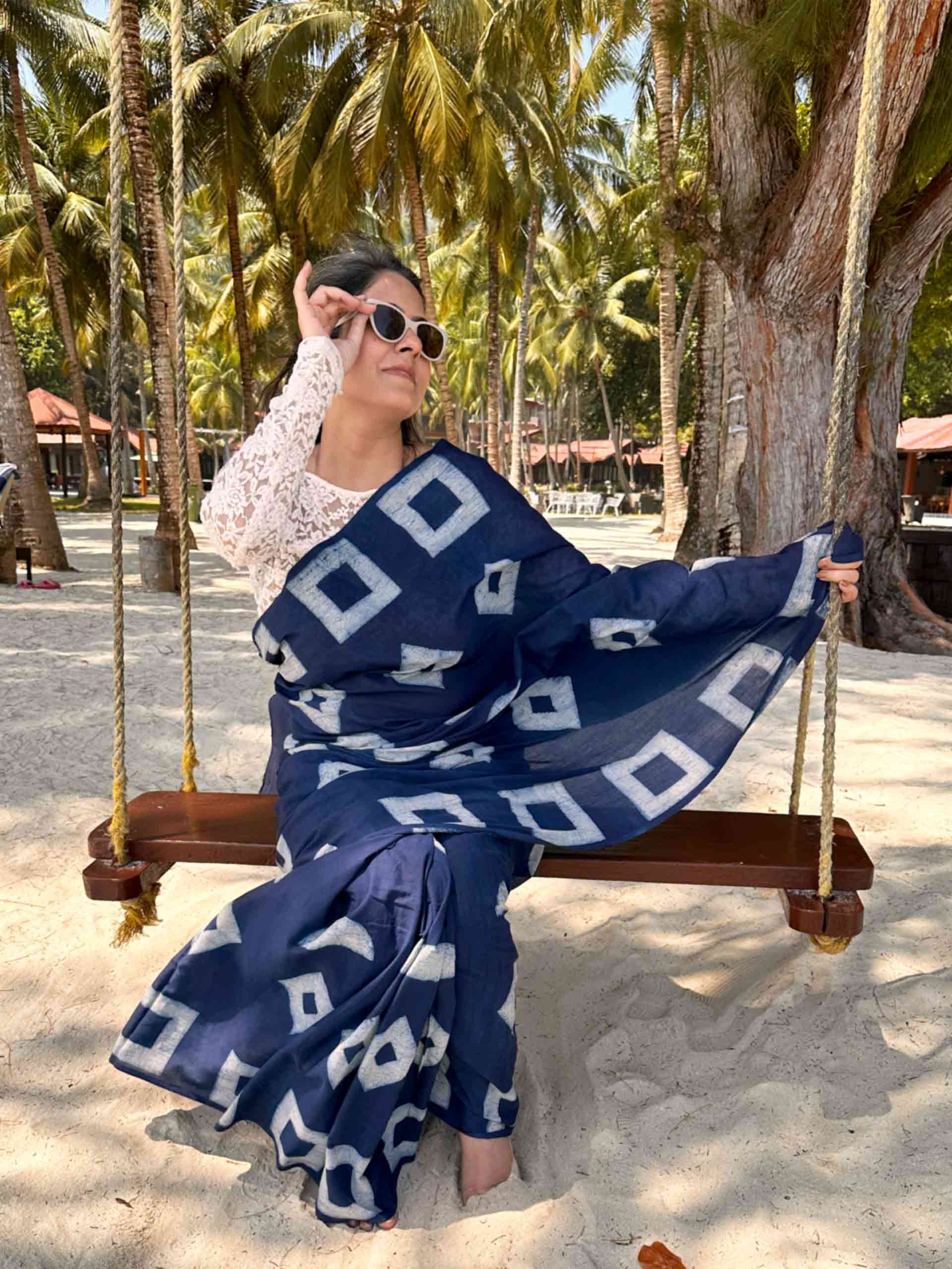 Shores Indigo mul cotton saree