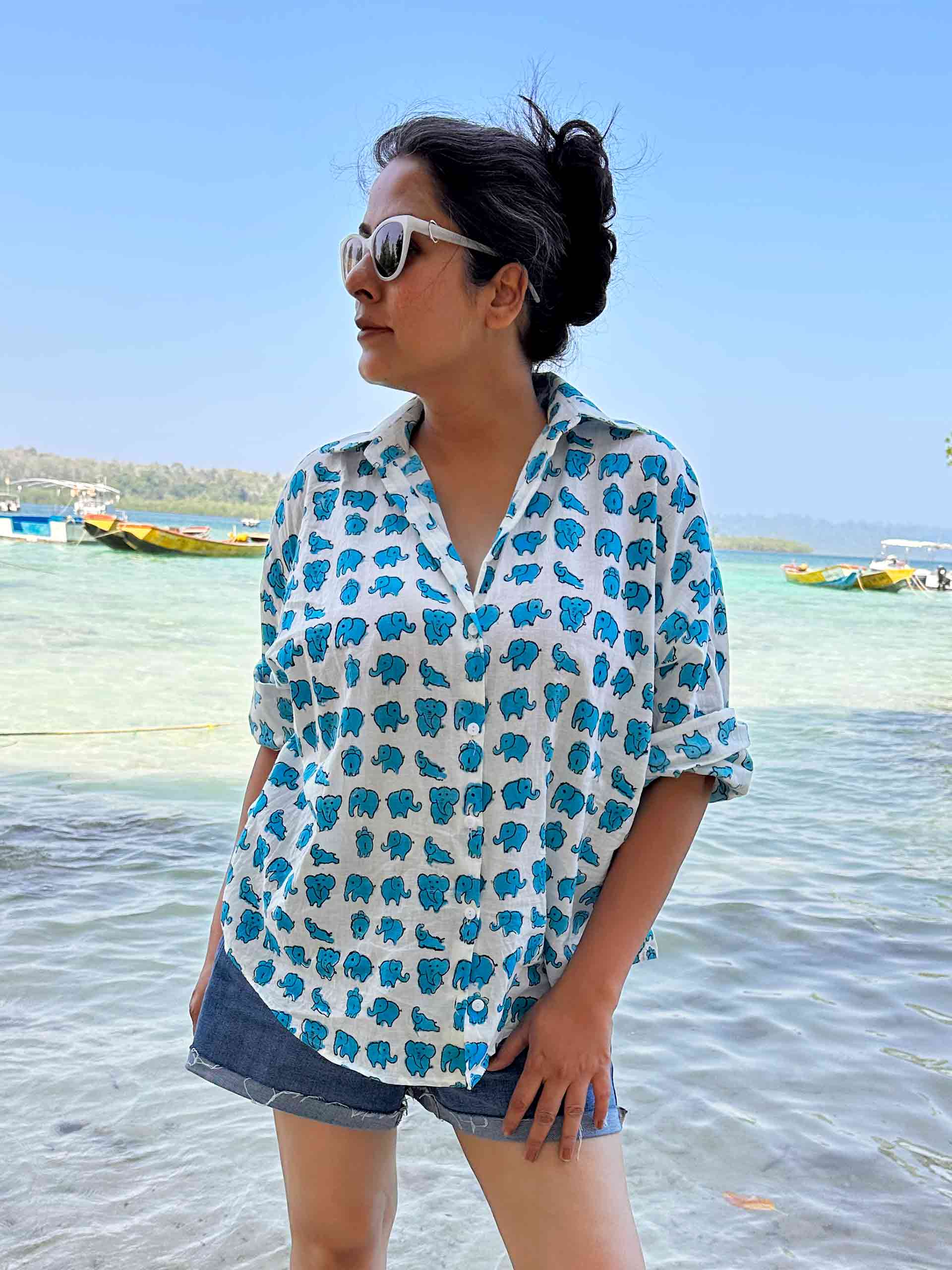 Rosella - Printed Cotton oversized Shirt