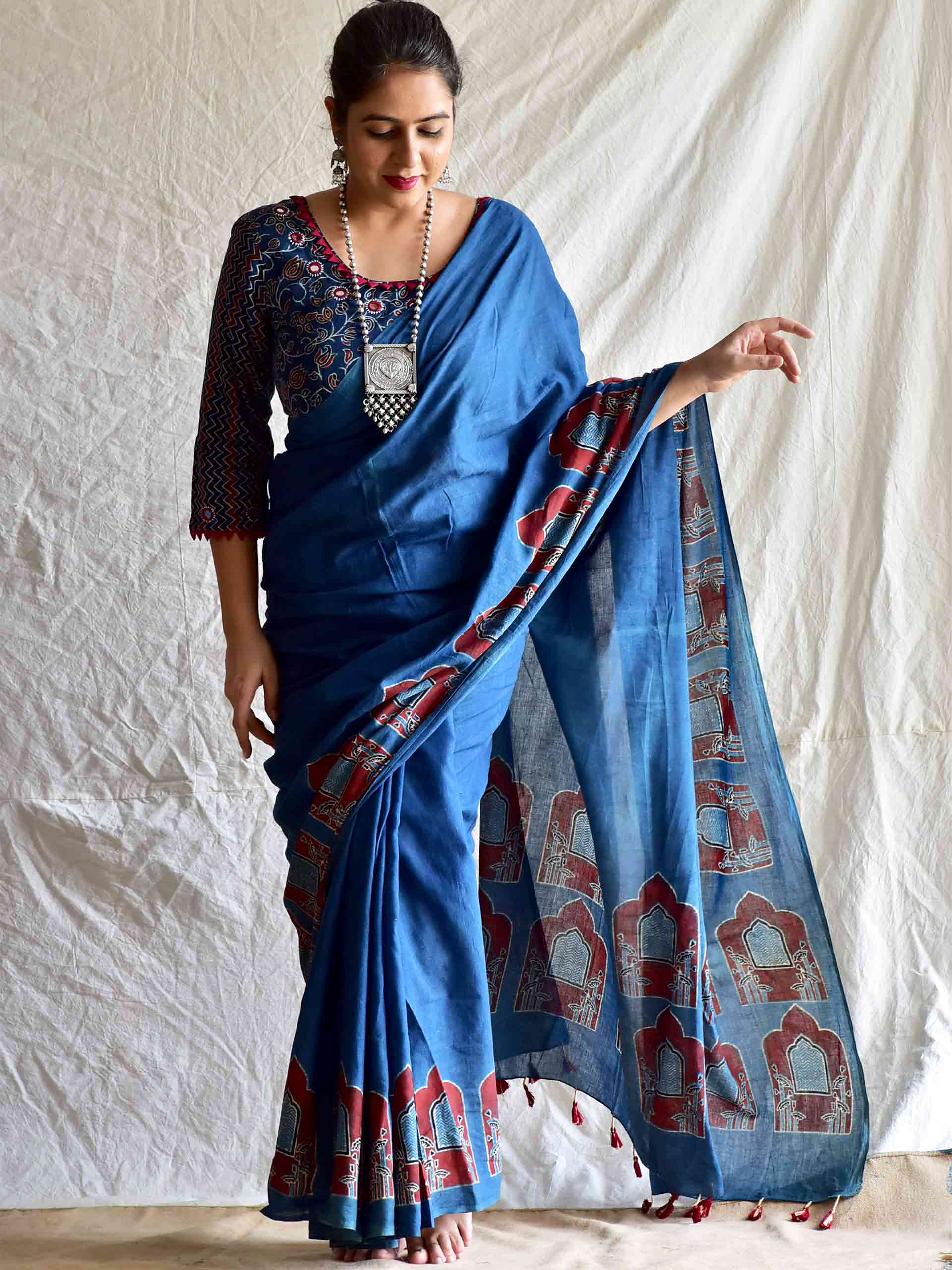 Buy Gharonda Limited Edition Pichwai Inspired Ajrakh Mul Cotton Saree Online  in India - Etsy