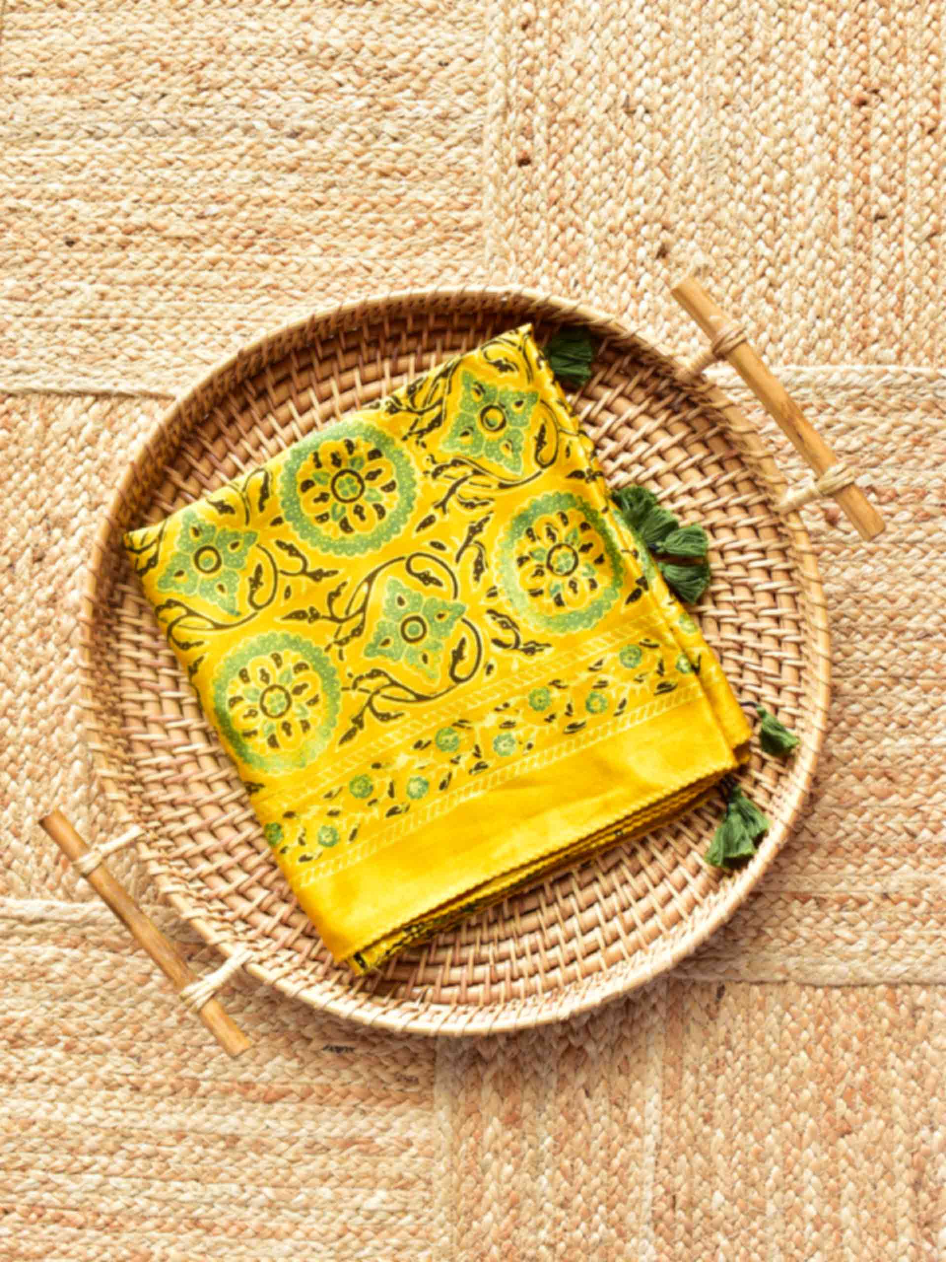 Yellow dust - Ajrakh hand block printed Mashru silk stole