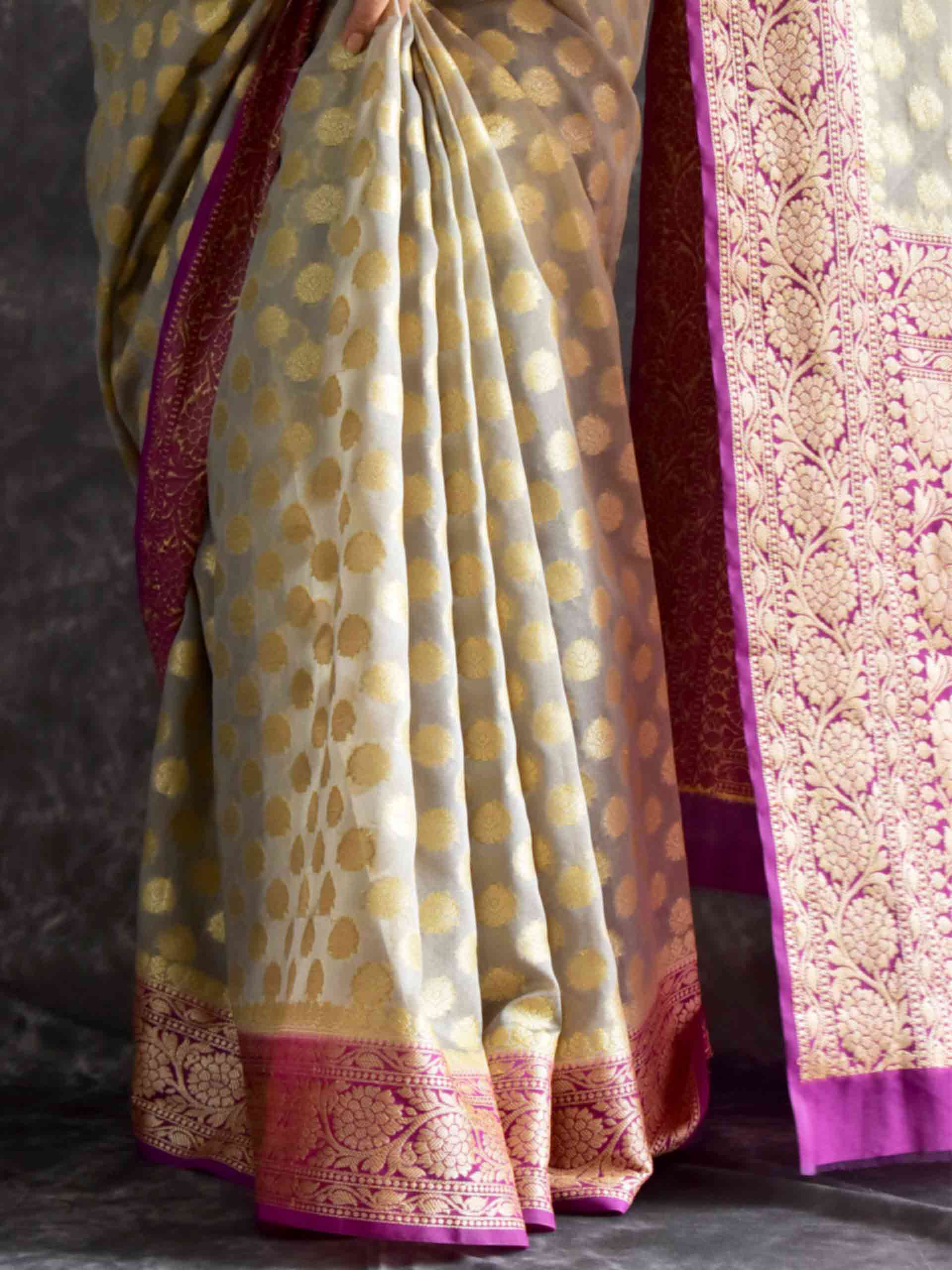 Shop Light Pink Faux Georgette Zari Saree Festive Wear Online at Best Price  | Cbazaar