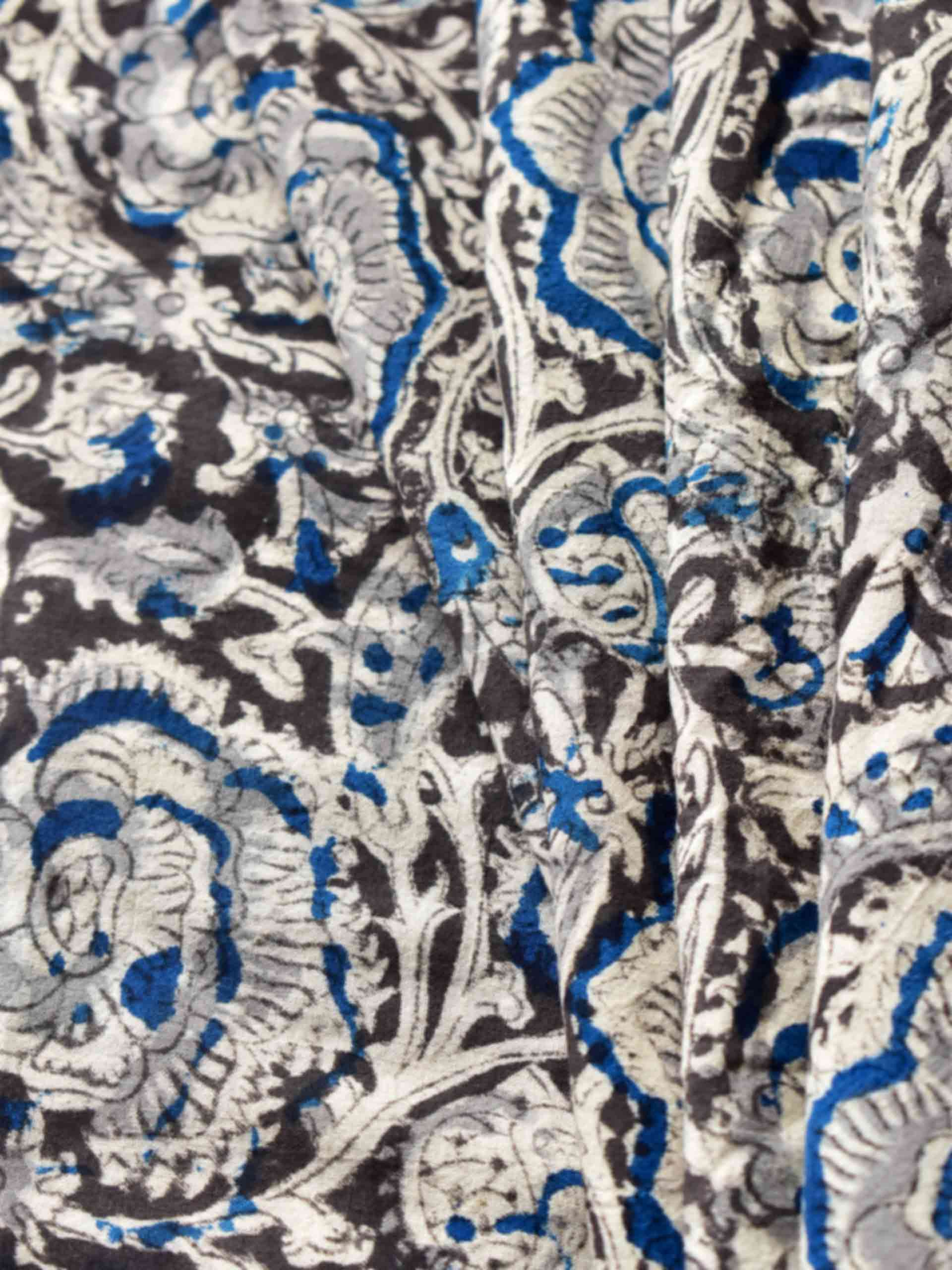 Monochrome - Kalamkari block printed cotton fabric 350 per meter