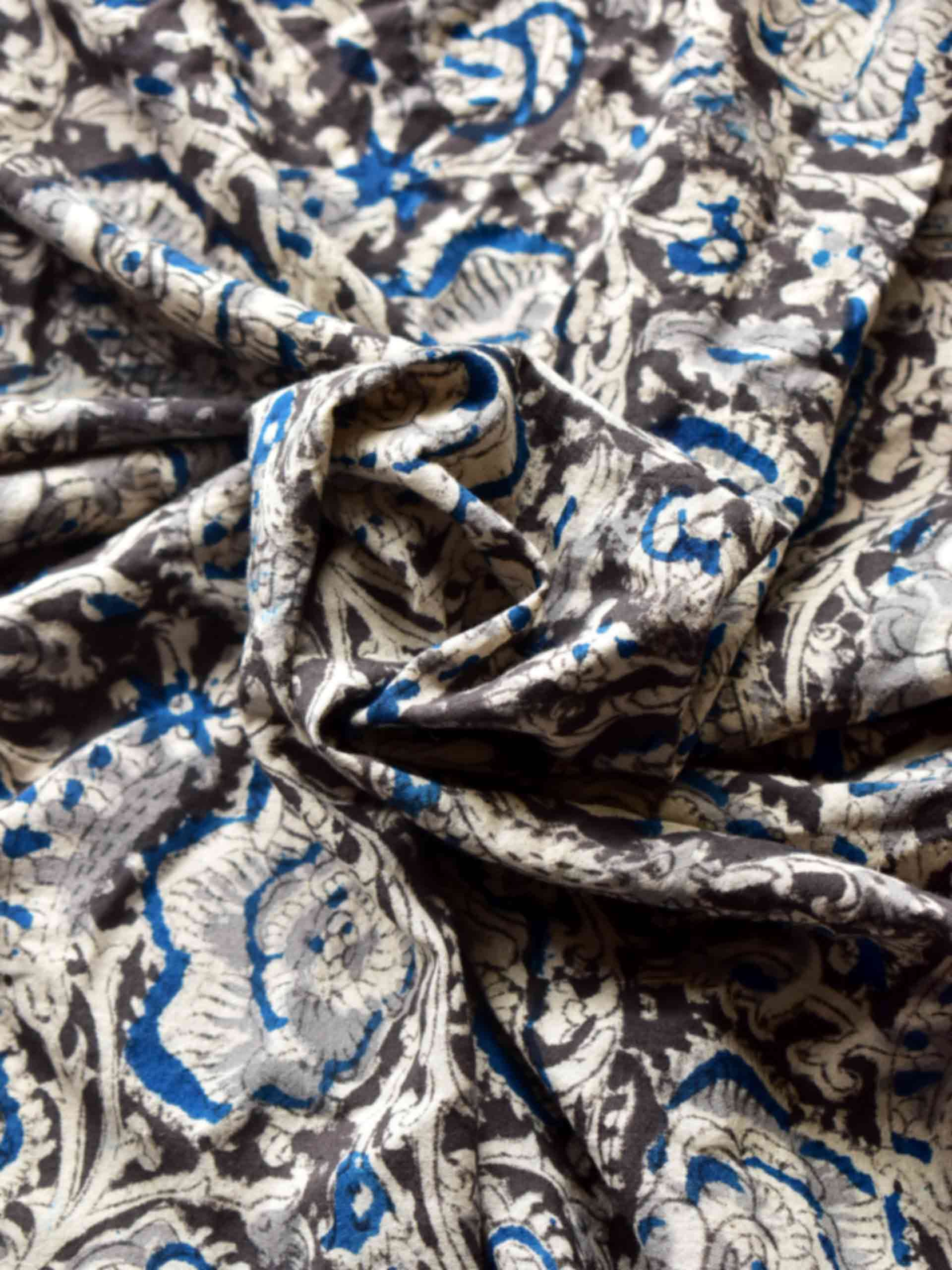 Monochrome - Kalamkari block printed cotton fabric 350 per meter