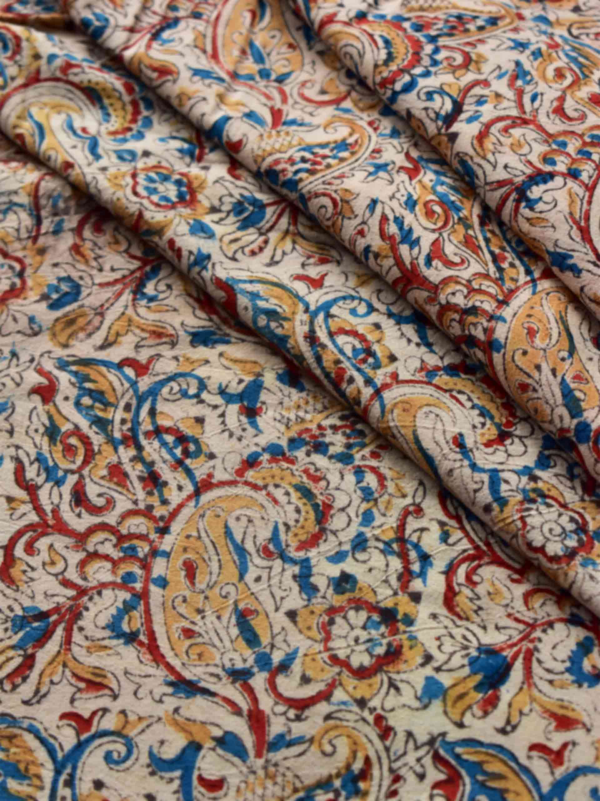 Gardens - Kalamkari block printed cotton fabric 350 per meter