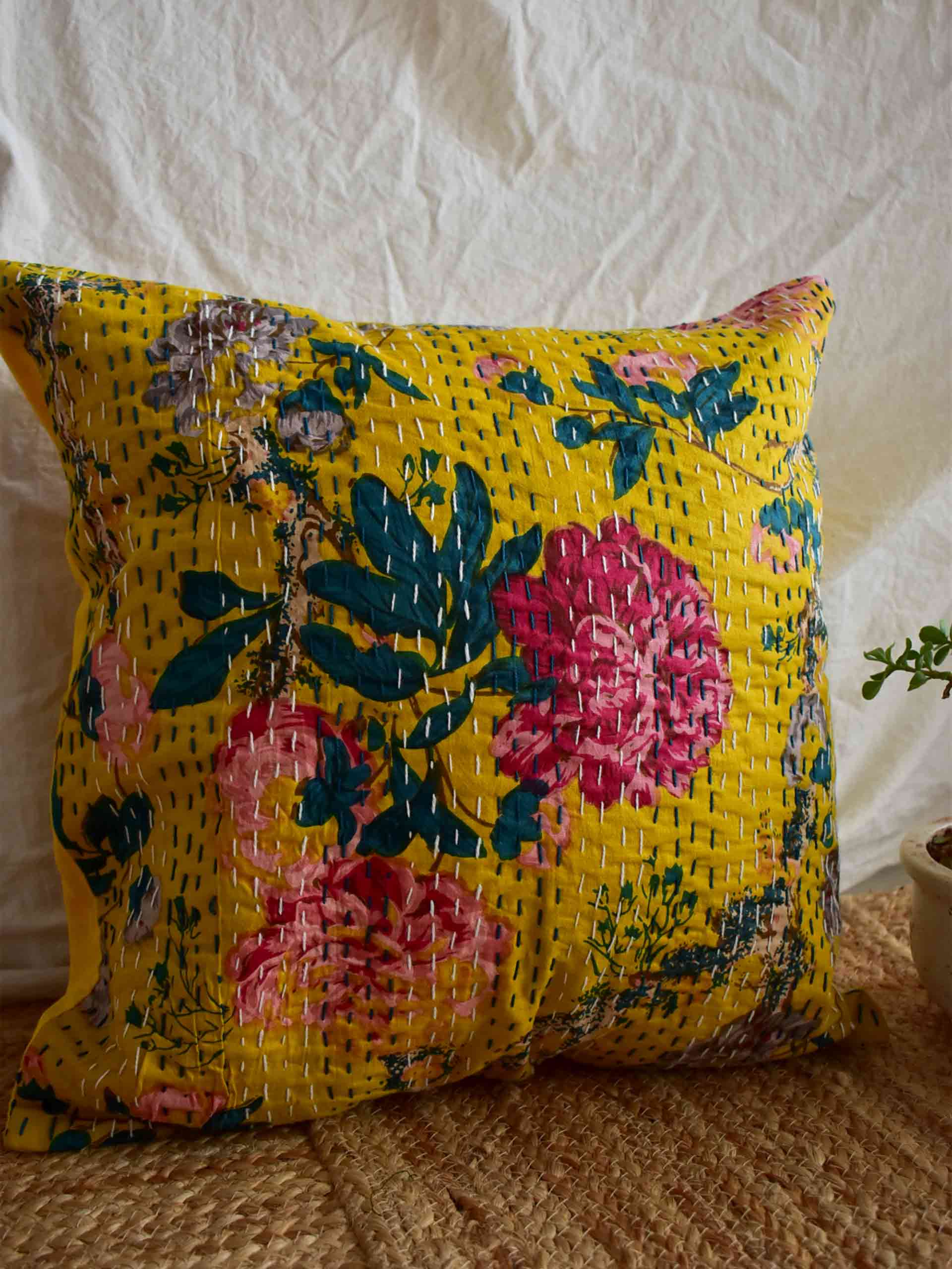 Autumn leaf - kantha cushion cover 16x16