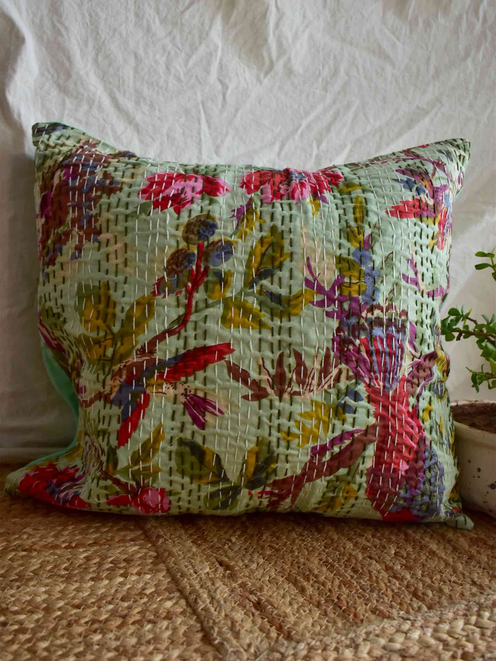 Wilderness - kantha cushion cover 16x16