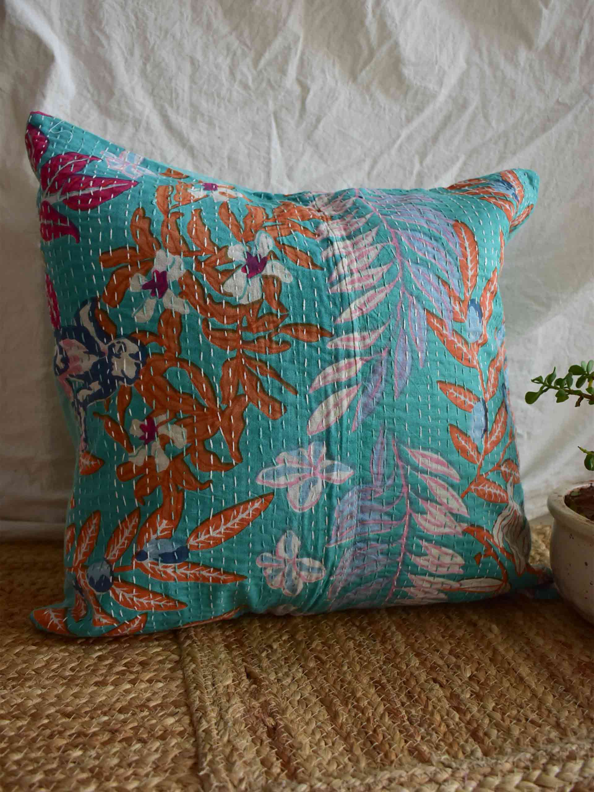 Oceana - kantha cushion cover 16x16