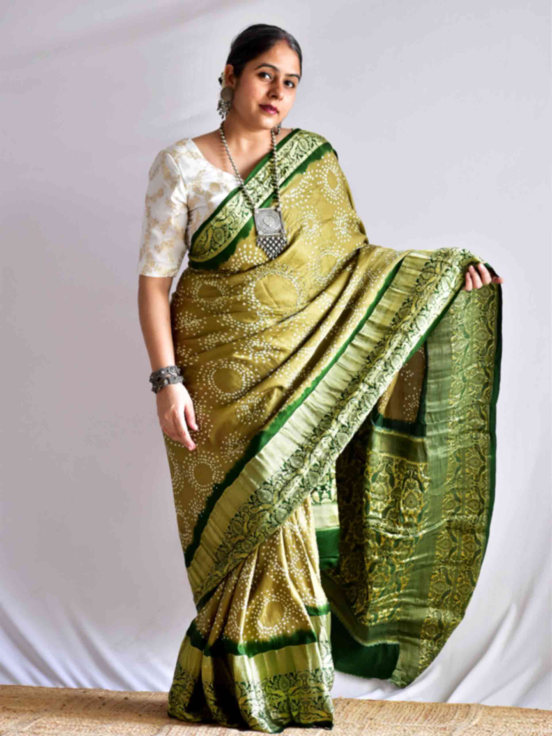 Rajarani - Gajji silk Rai bandhej zari pallu saree