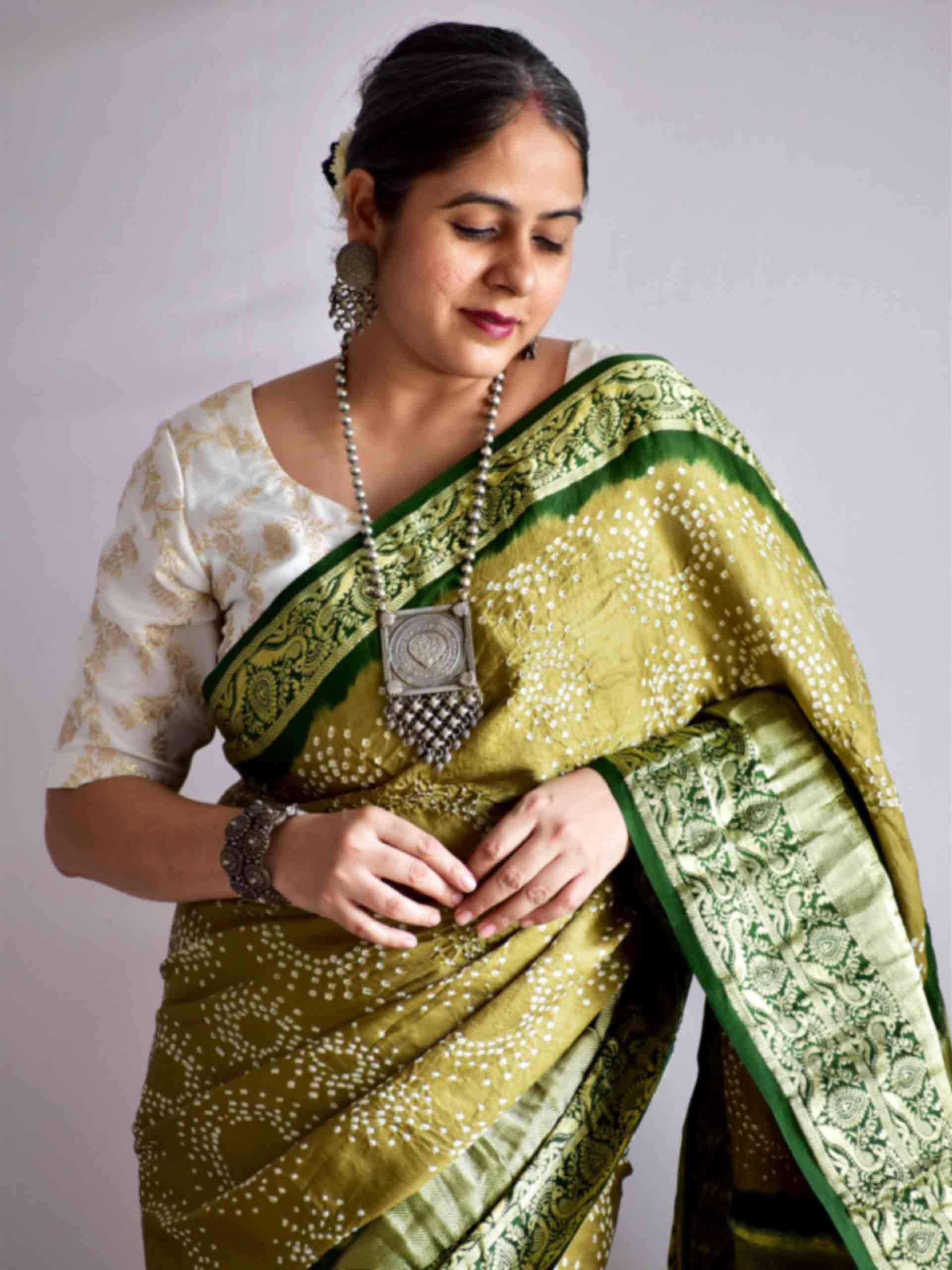 Rajarani - Gajji silk Rai bandhej zari pallu saree