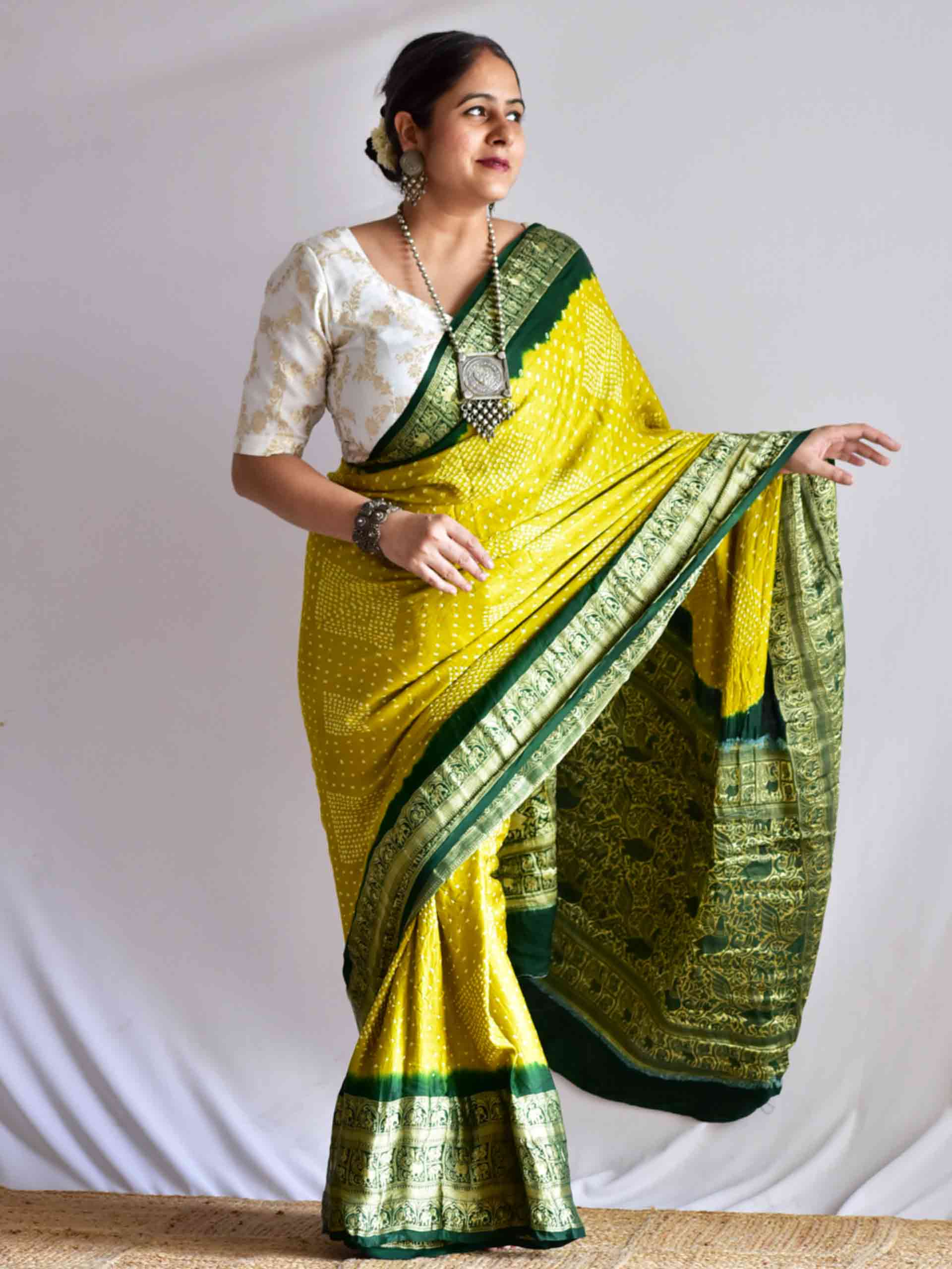 Maithli- Gajji silk Rai bandhej zari pallu saree