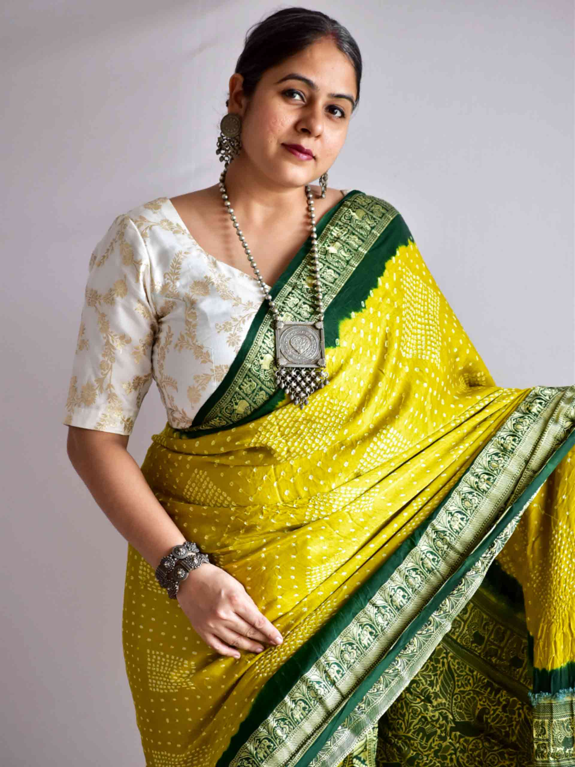 Maithli- Gajji silk Rai bandhej zari pallu saree