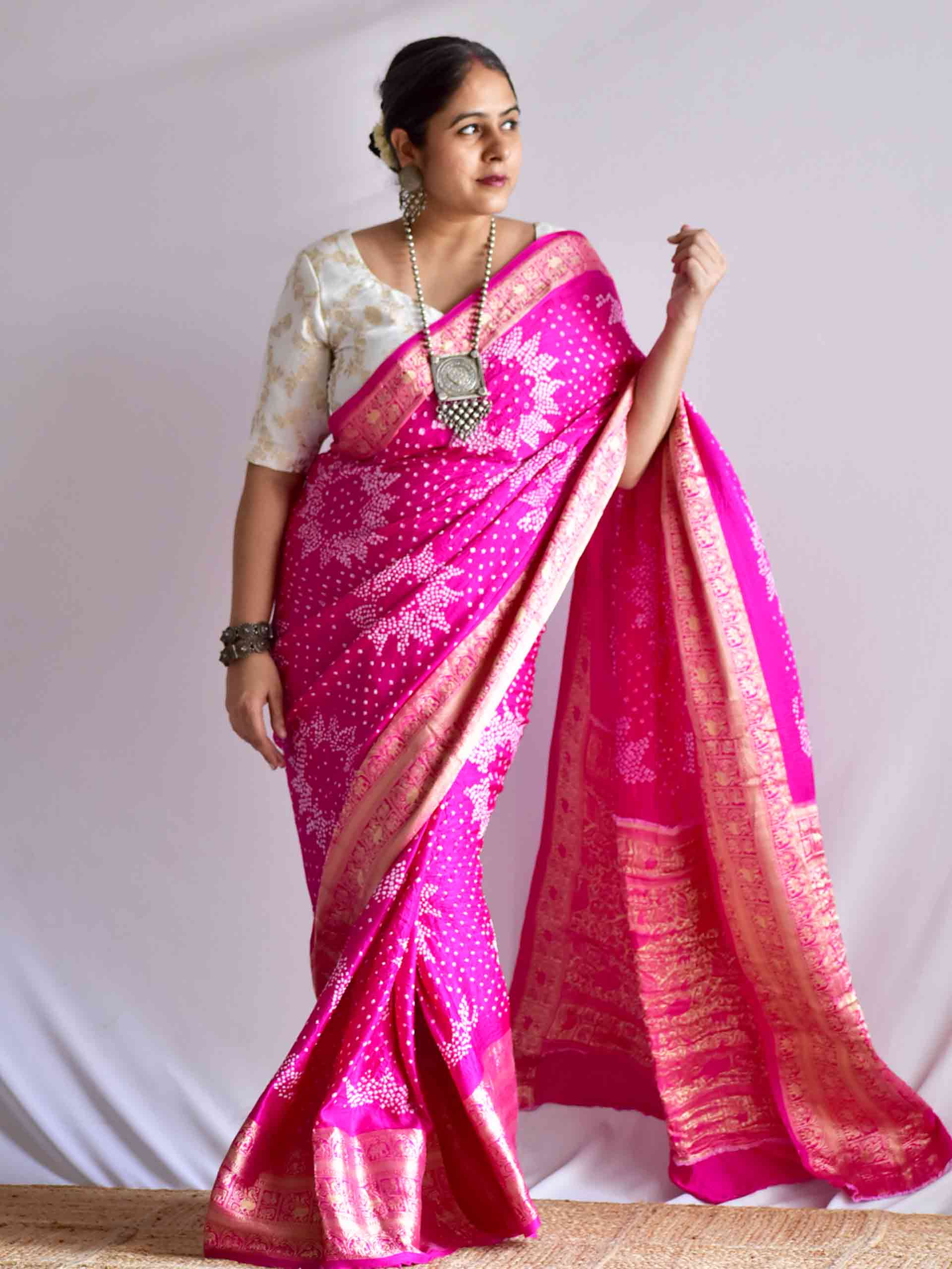 Khushi - Gajji silk Rai bandhej zari pallu saree