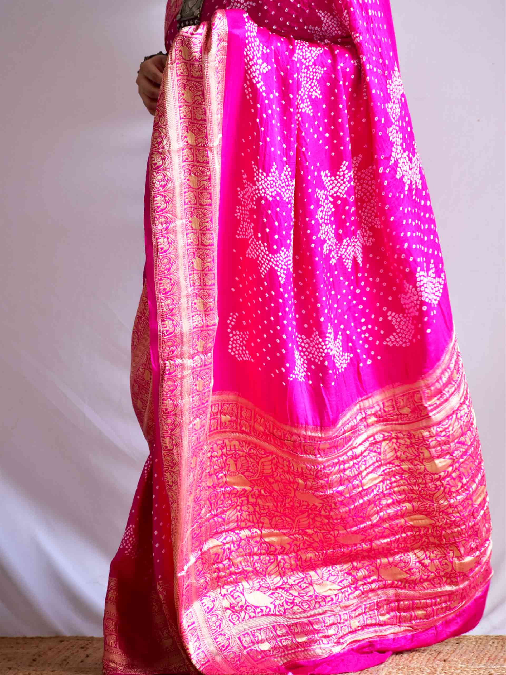 Khushi - Gajji silk Rai bandhej zari pallu saree