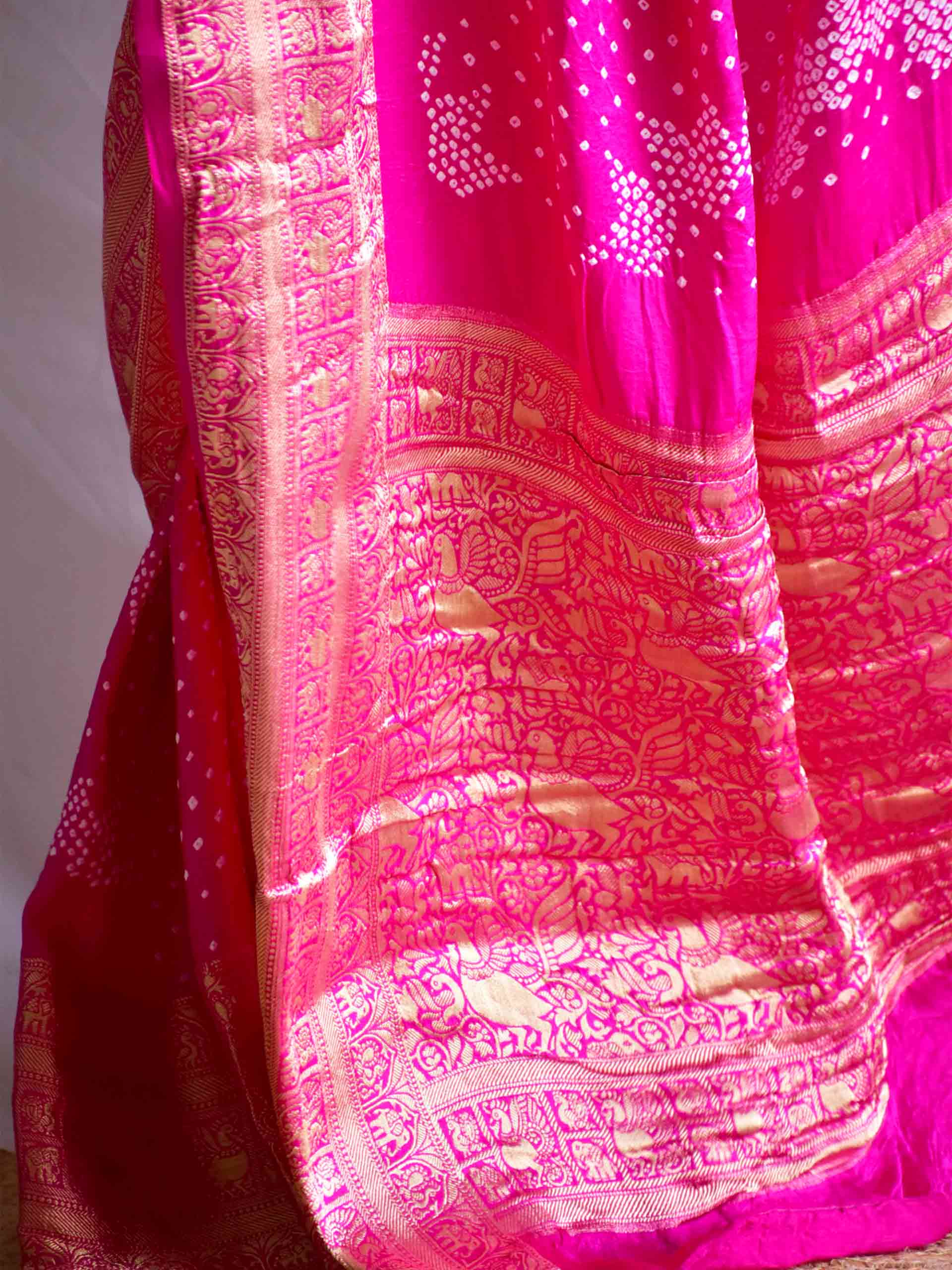 Khushi - Gajji silk Rai bandhej zari pallu saree