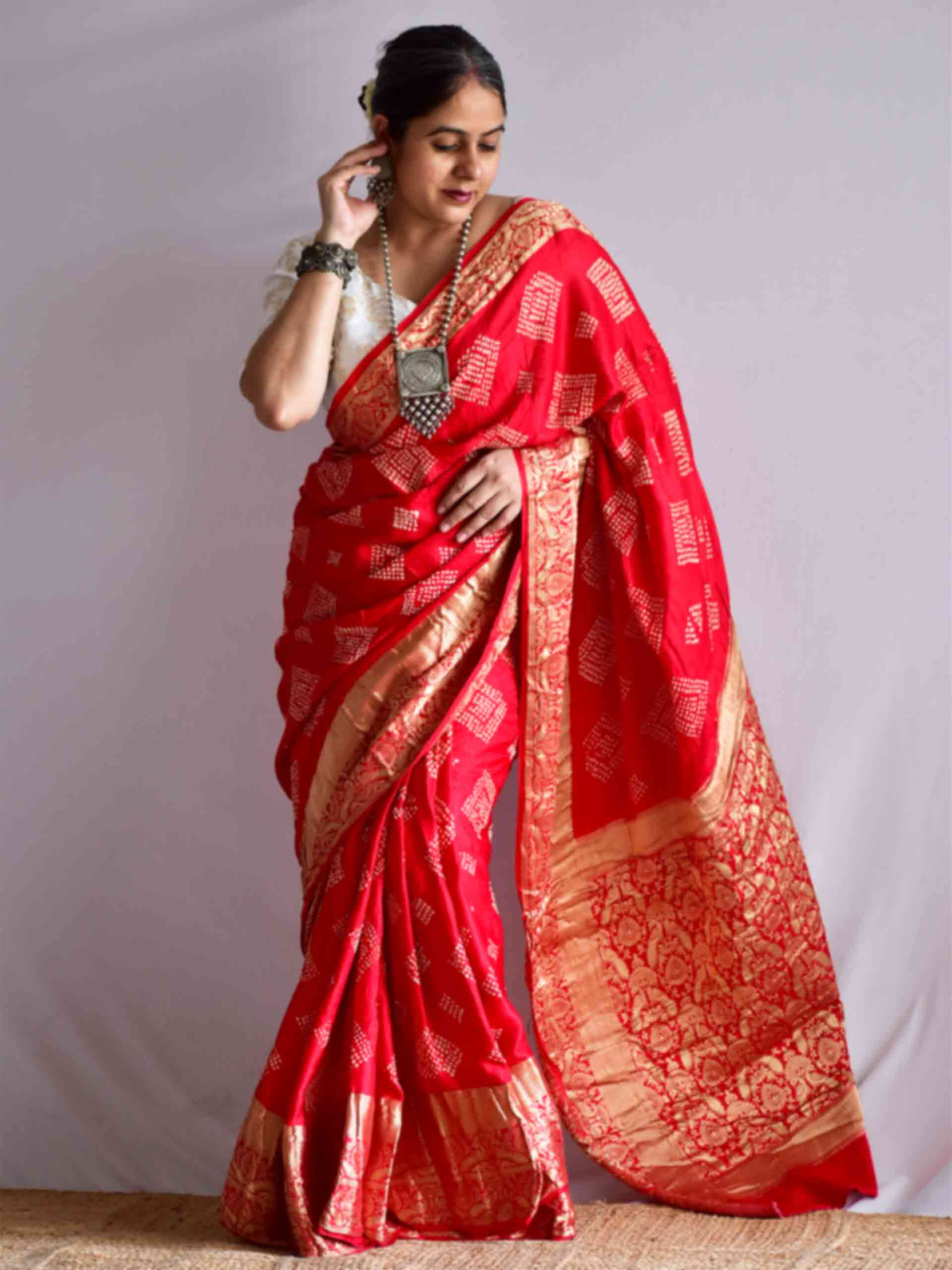 Chamki - Gajji silk Rai bandhej zari pallu saree