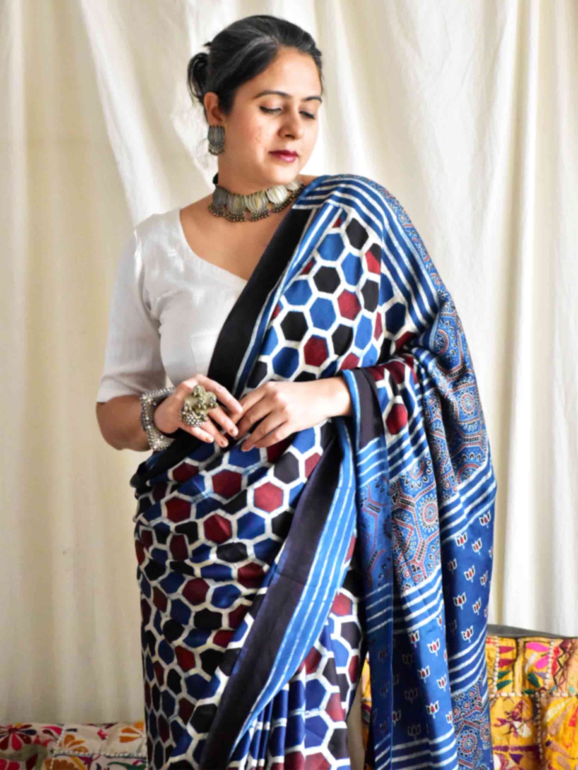 Hemangi - Ajrakh modal Silk Saree