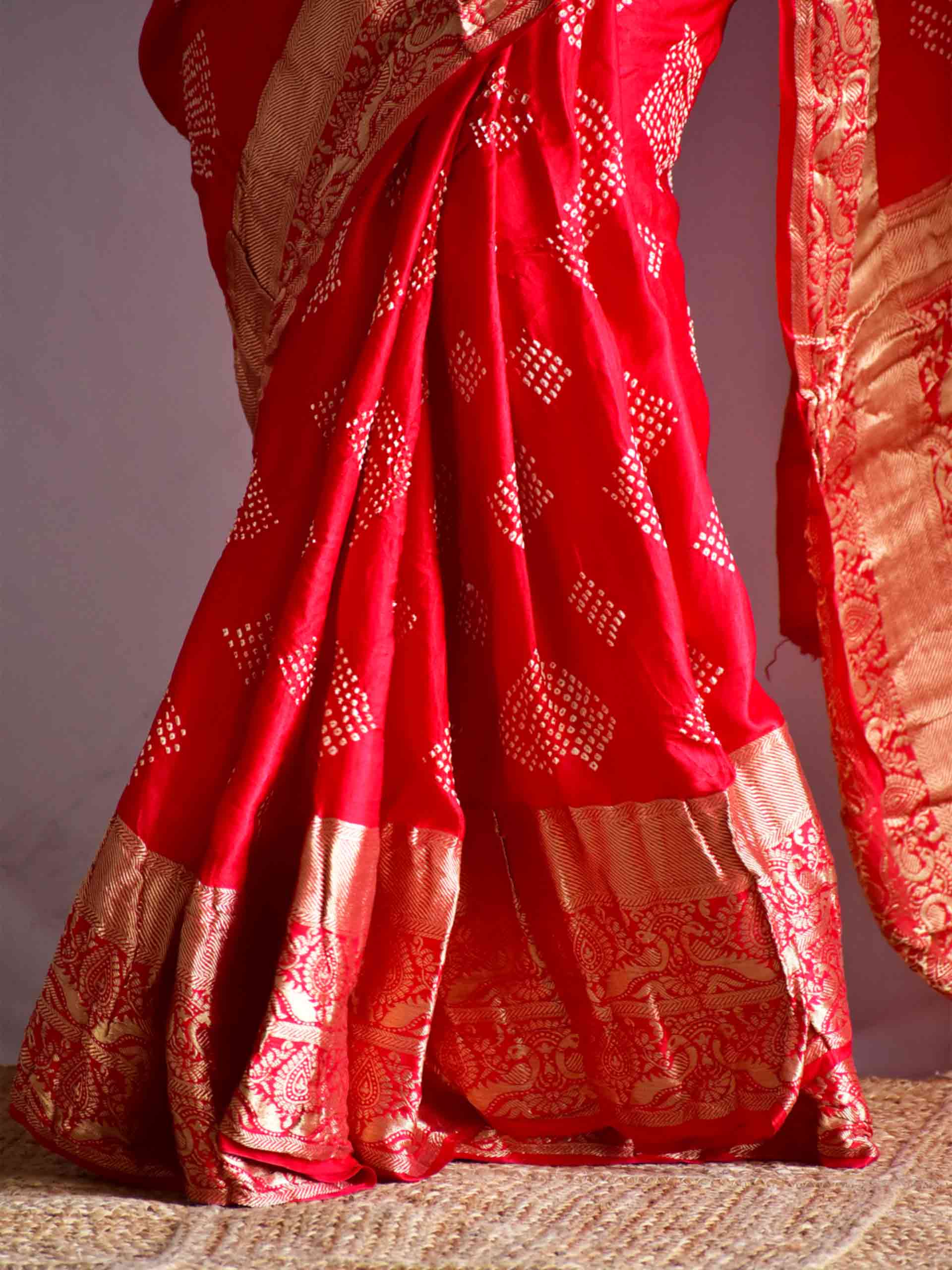 Chamki - Gajji silk Rai bandhej zari pallu saree