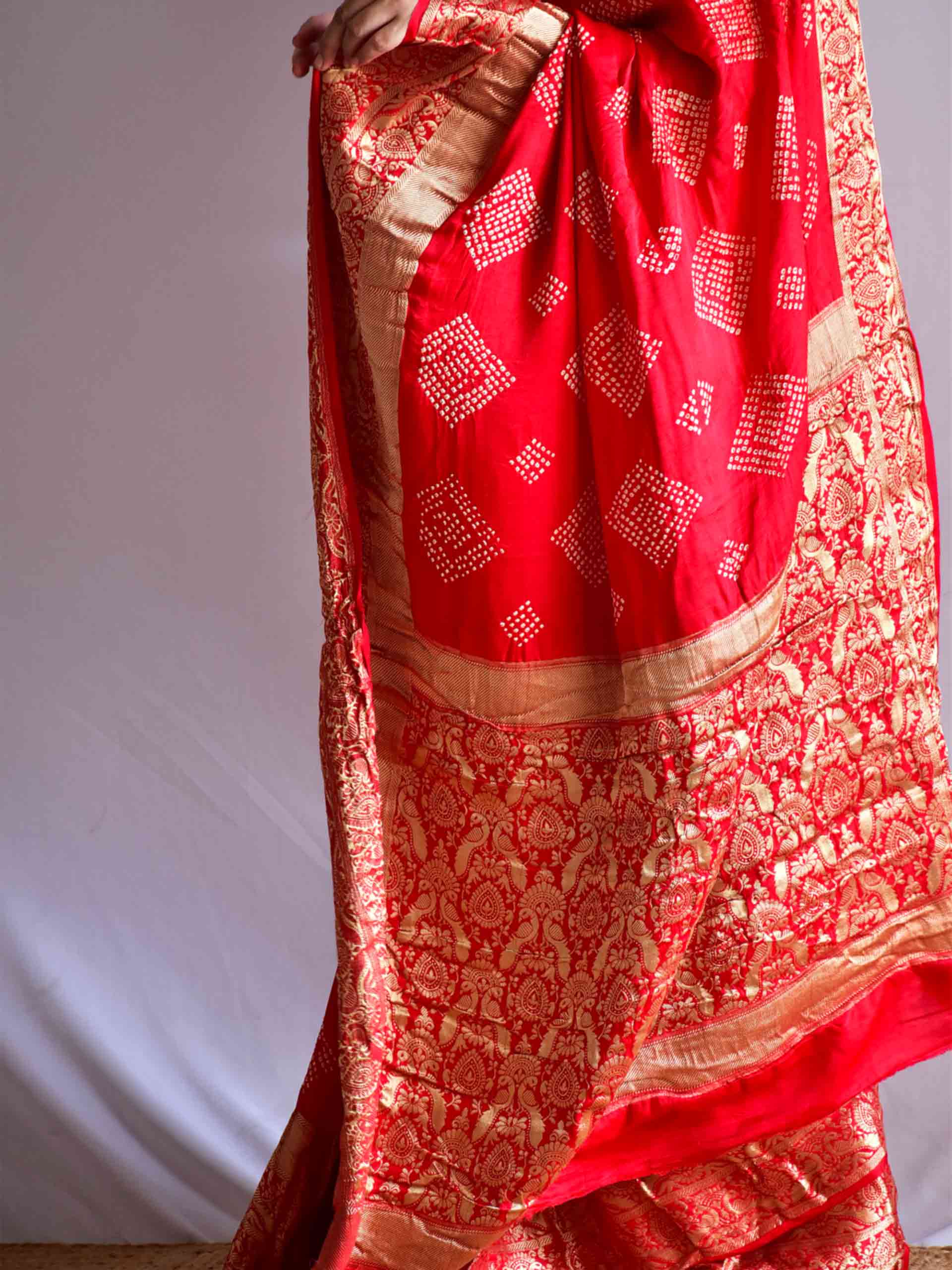 Chamki - Gajji silk Rai bandhej zari pallu saree