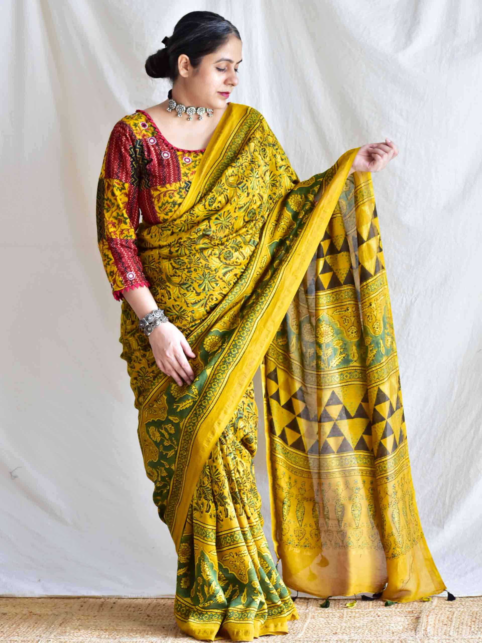 Soch - Ajrakh Chanderi silk saree