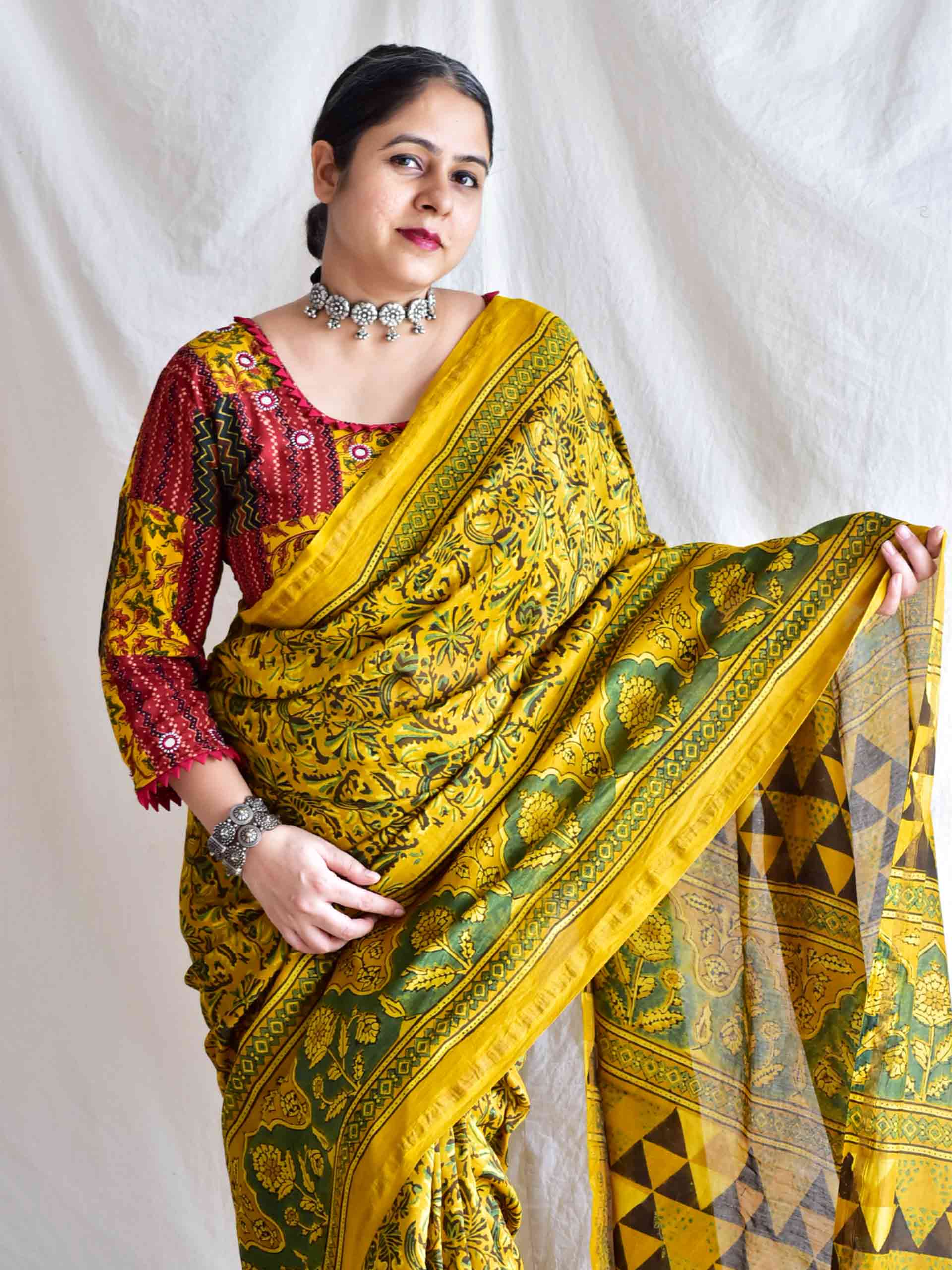 Soch - Ajrakh Chanderi silk saree