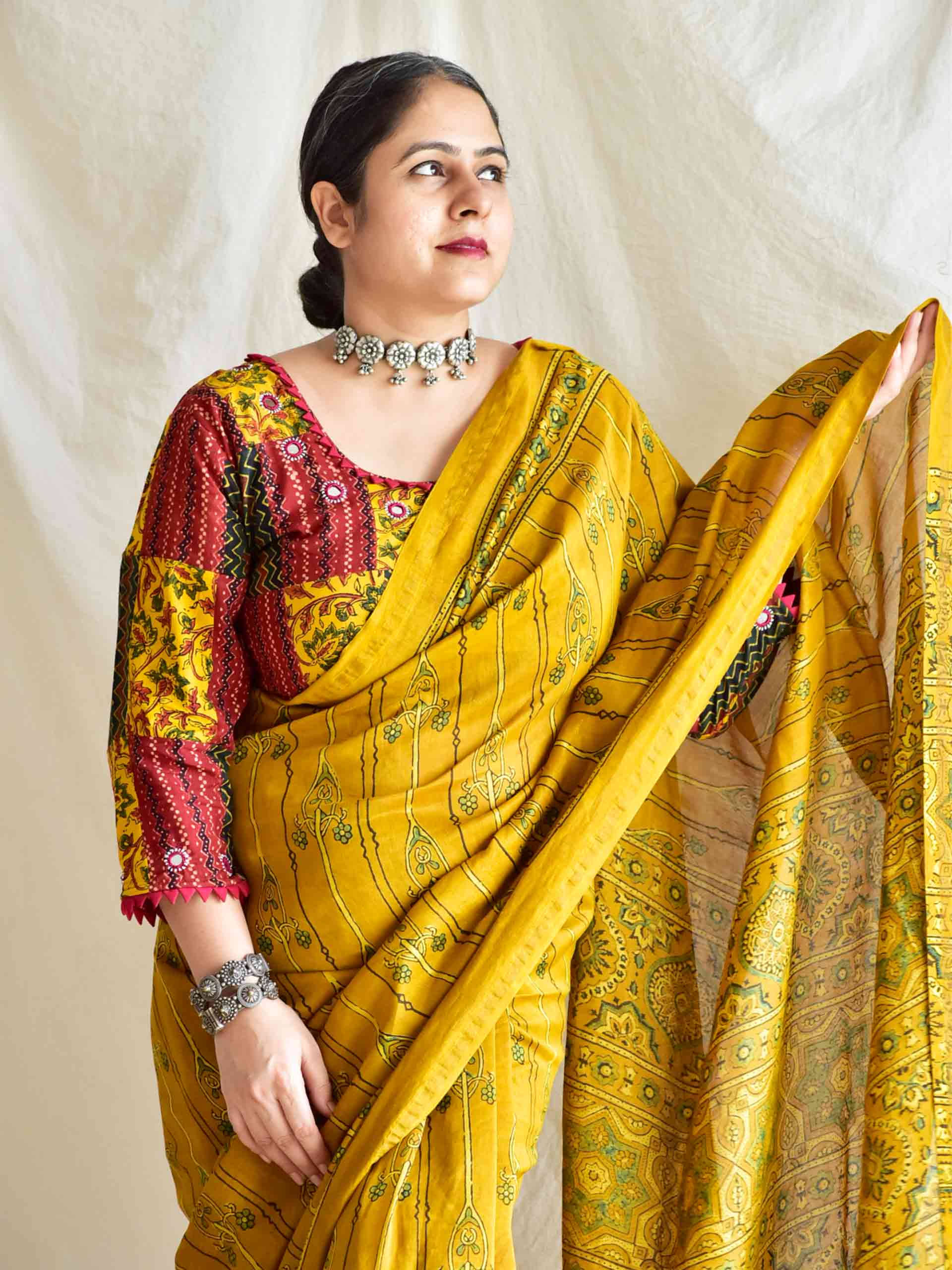 malihaa - Ajrakh Chanderi silk saree