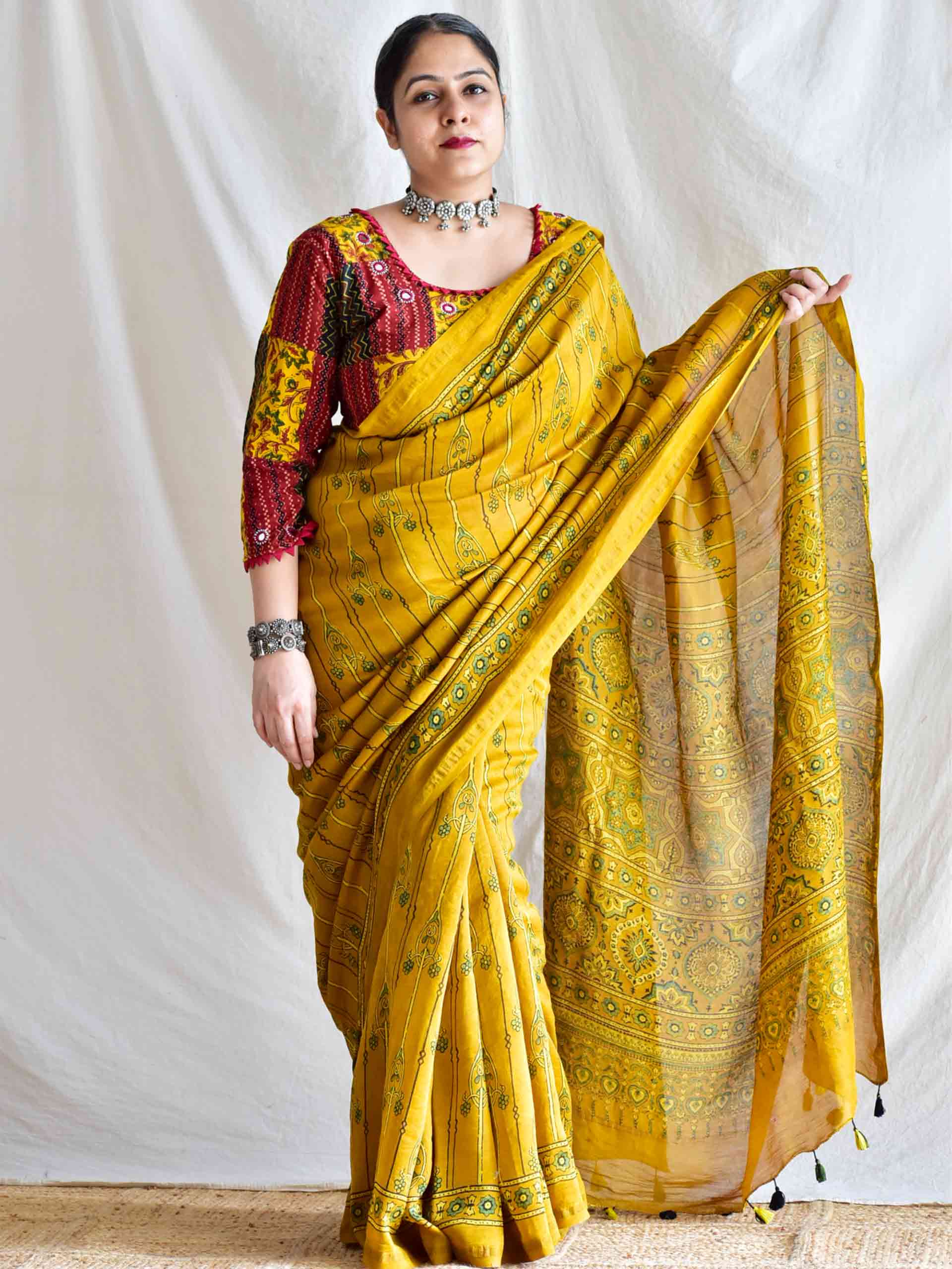 malihaa - Ajrakh Chanderi silk saree