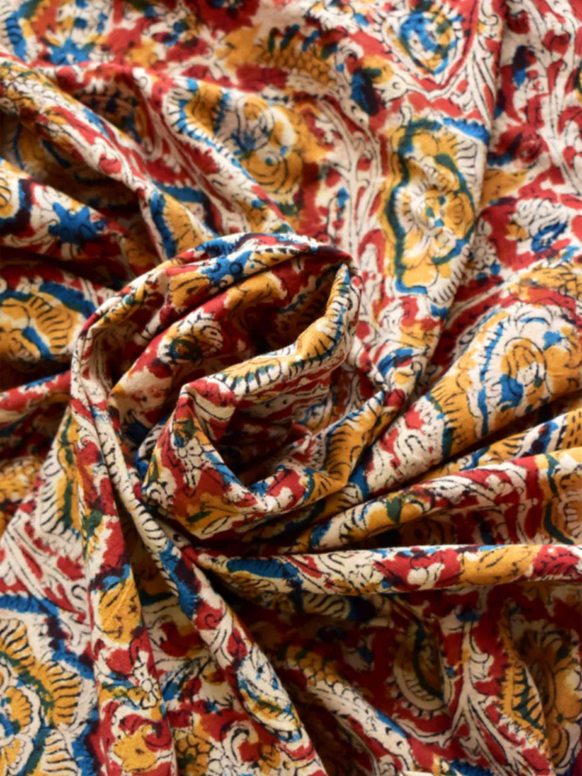 Vibgyor - Kalamkari block printed cotton fabric 350 per meter