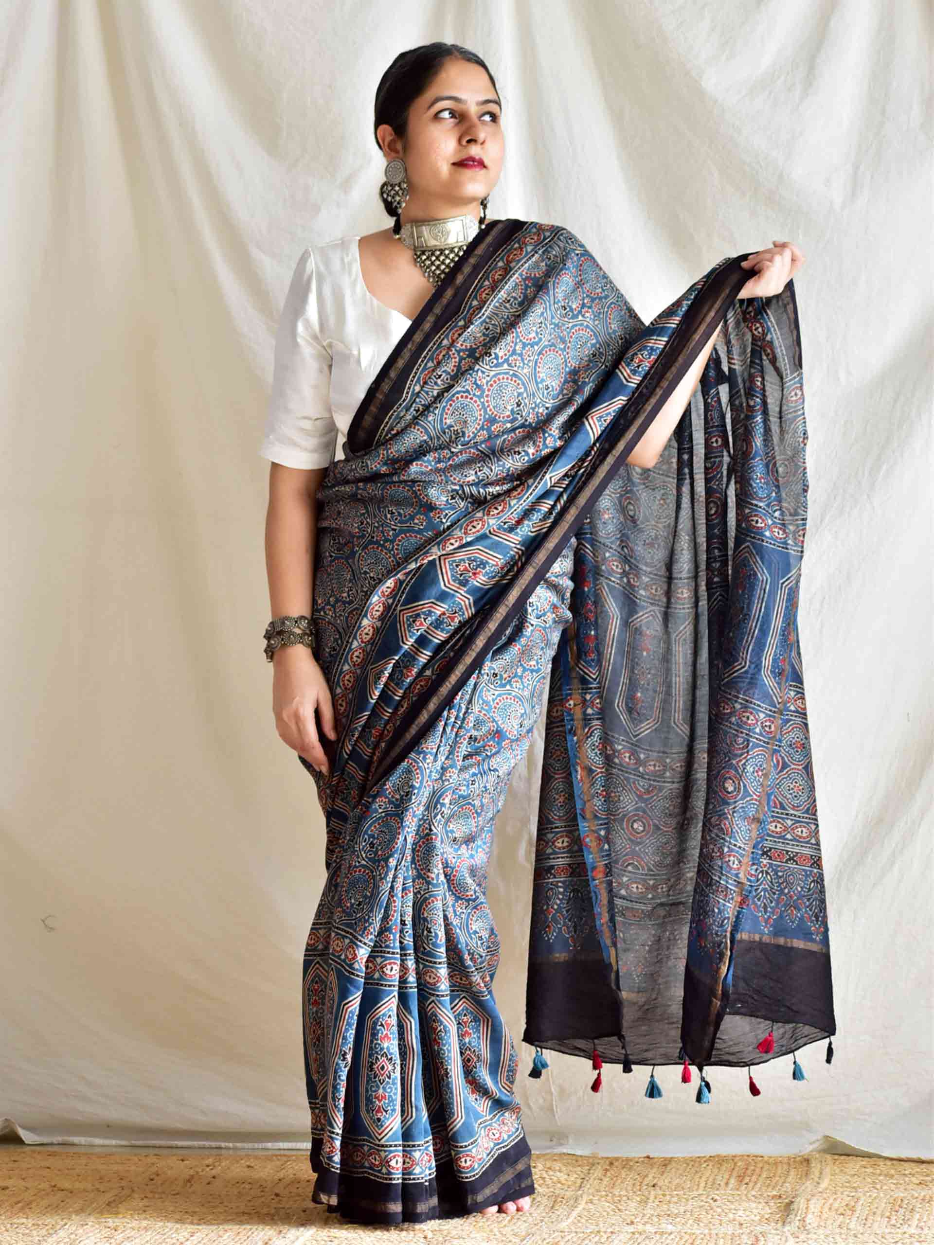Sudha - Ajrakh Chanderi silk saree