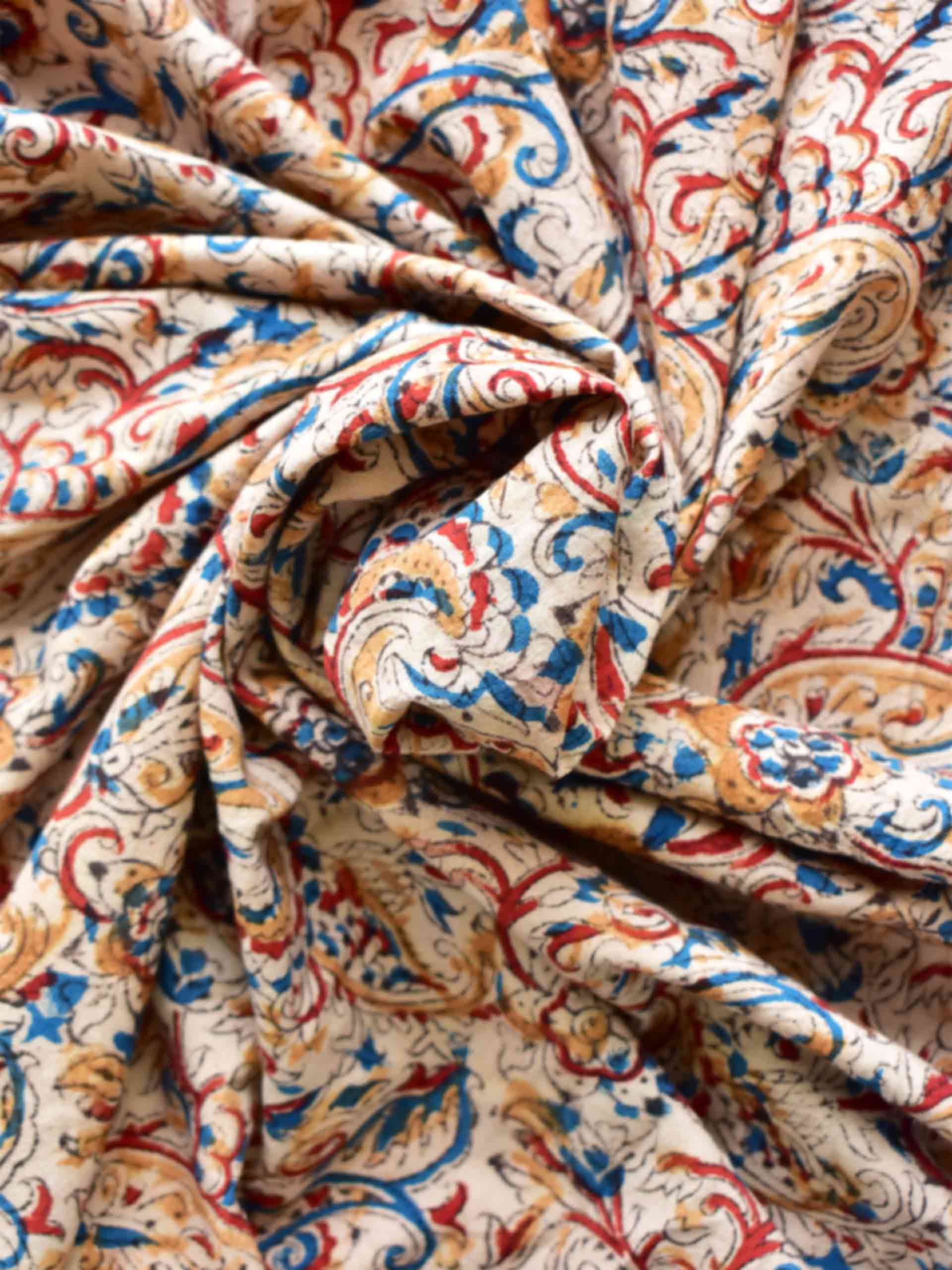 Gardens - Kalamkari block printed cotton fabric 350 per meter