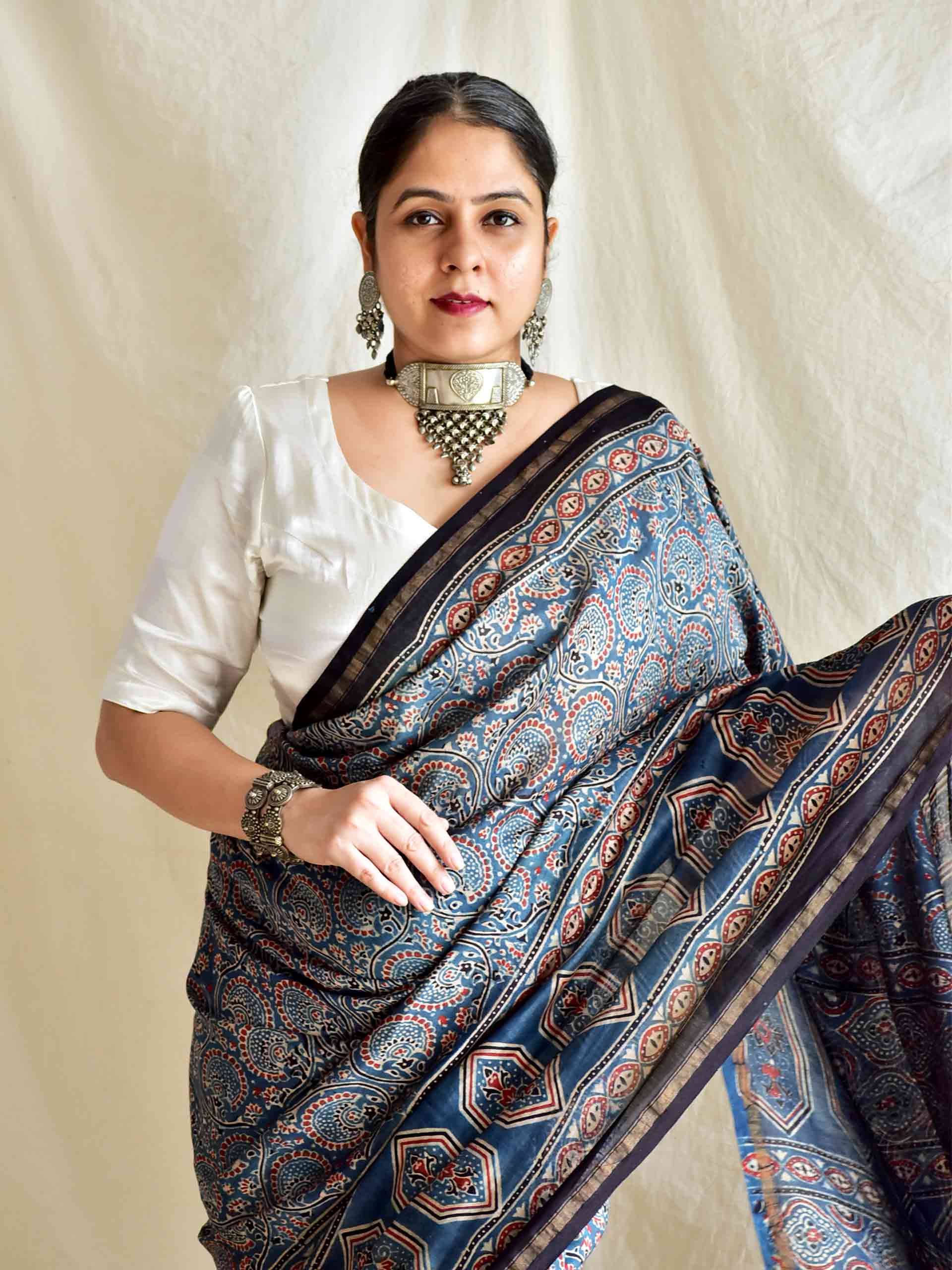 Sudha - Ajrakh Chanderi silk saree