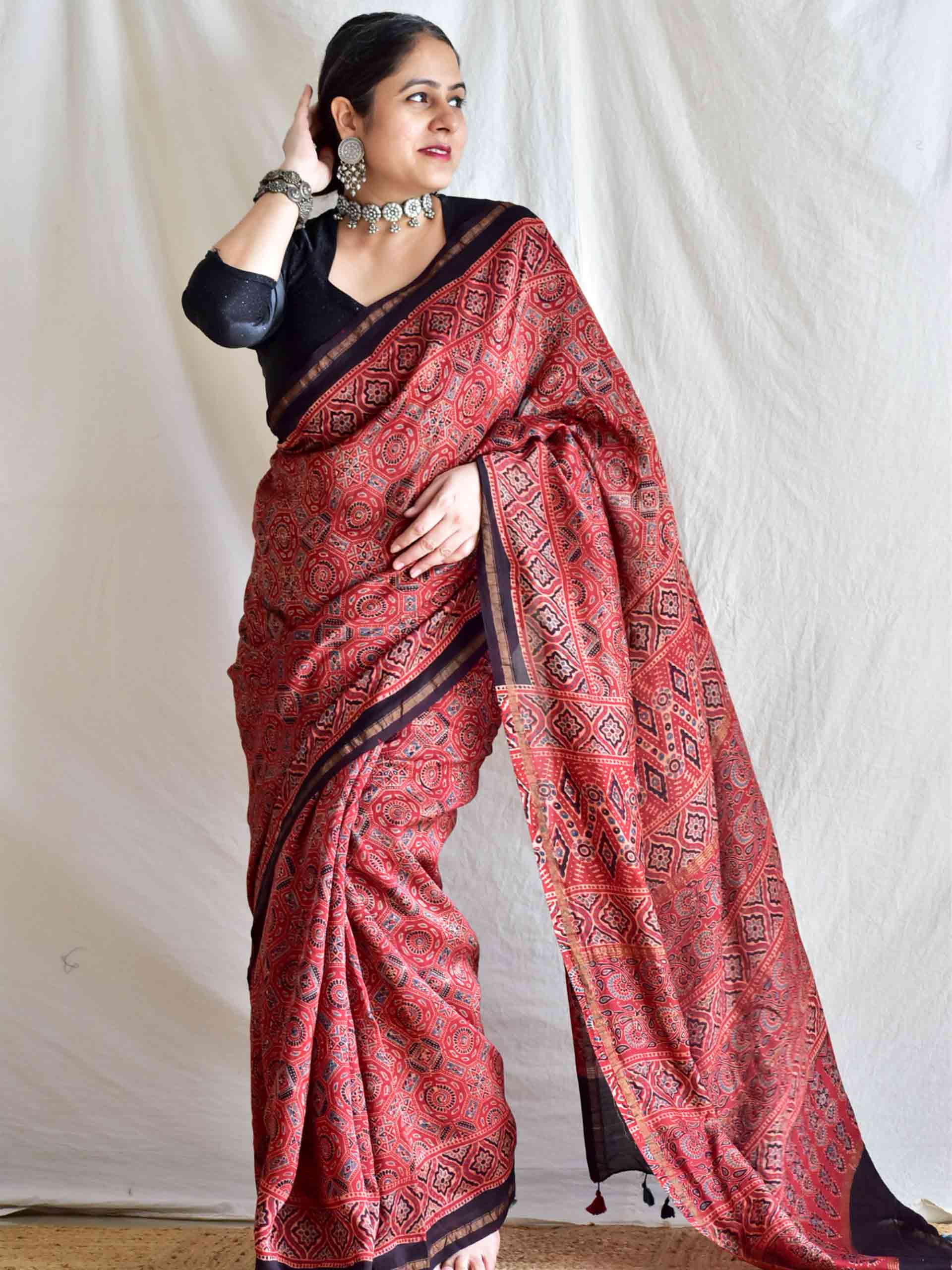 mauj - Ajrakh Chanderi silk saree