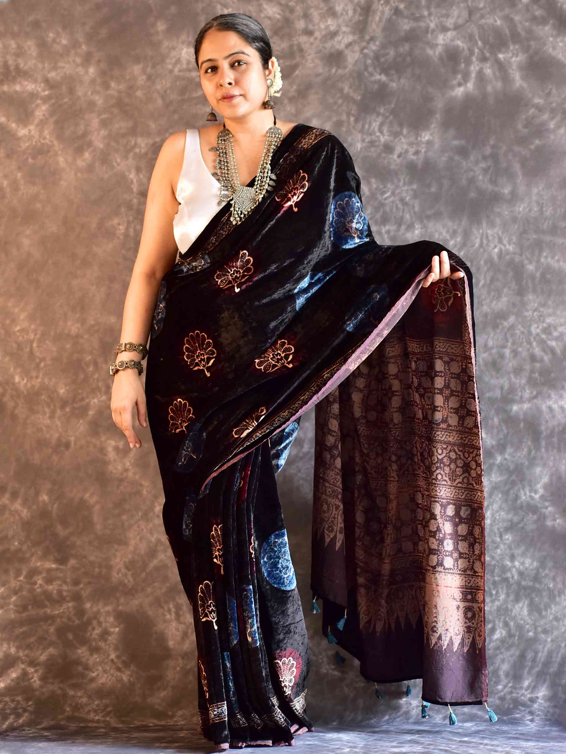 Blaire - Ajrakh Silk Velvet Saree