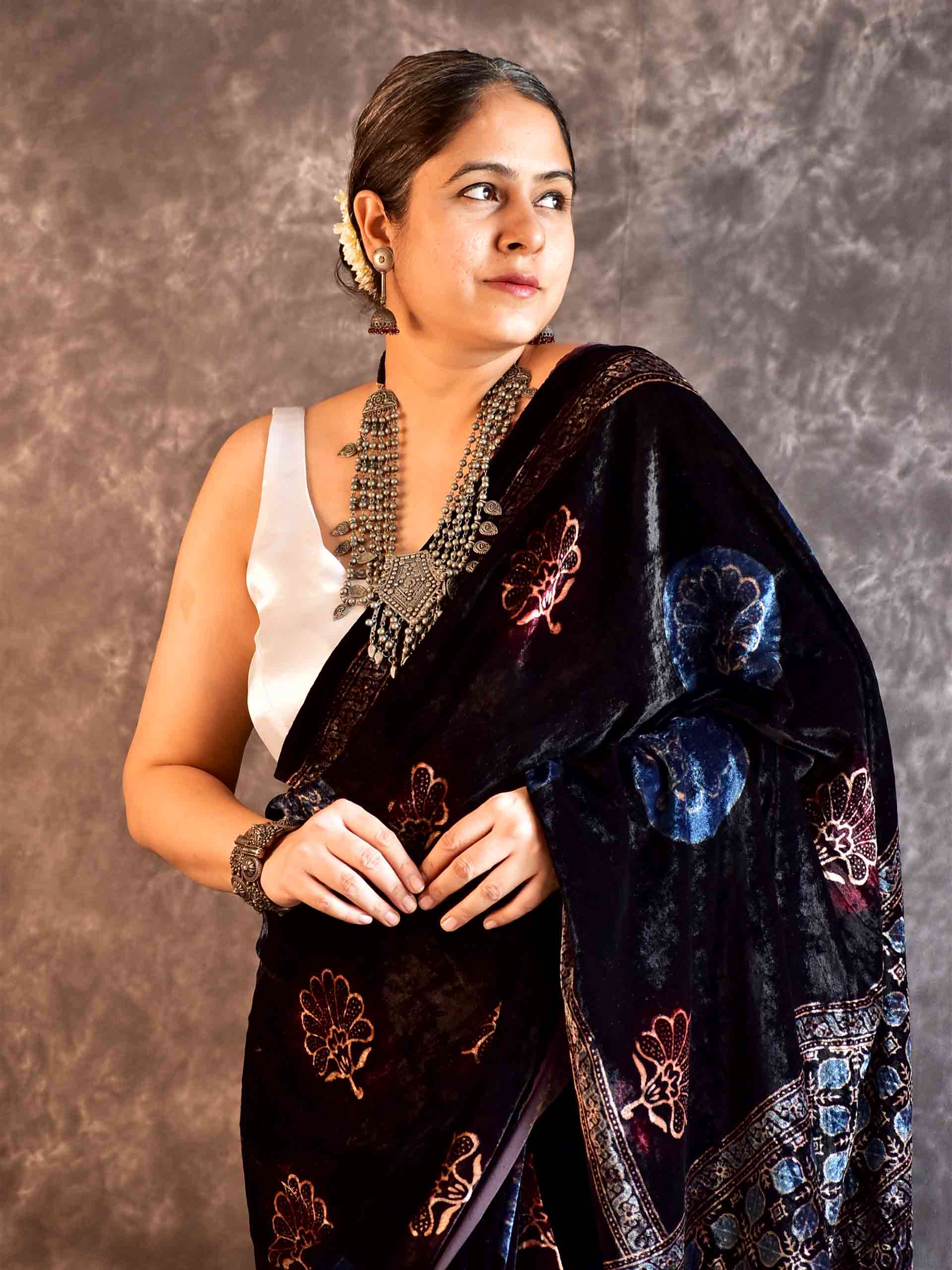 Blaire - Ajrakh Silk Velvet Saree