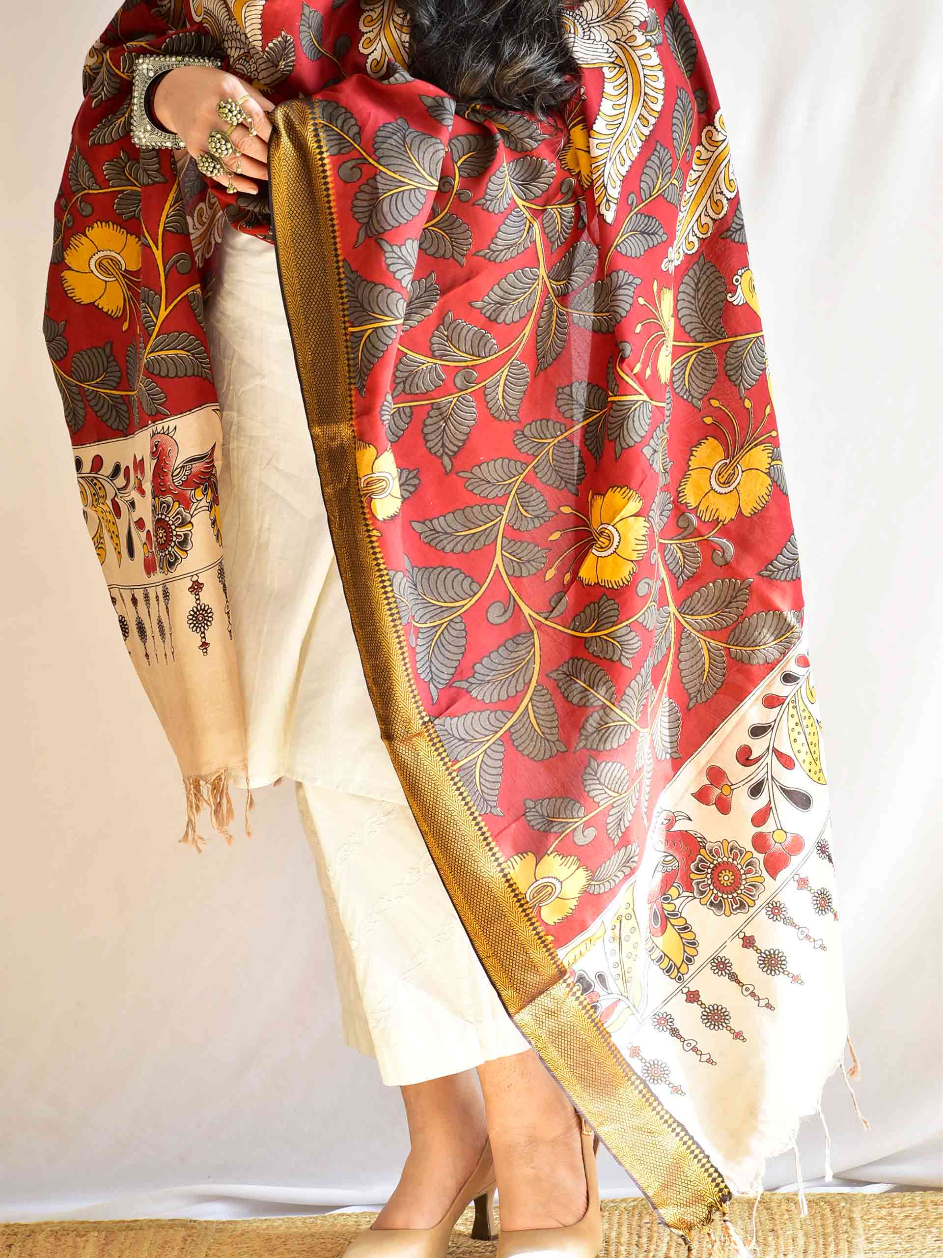 Bahaar - Bangalore silk kalamkari printed Dupatta