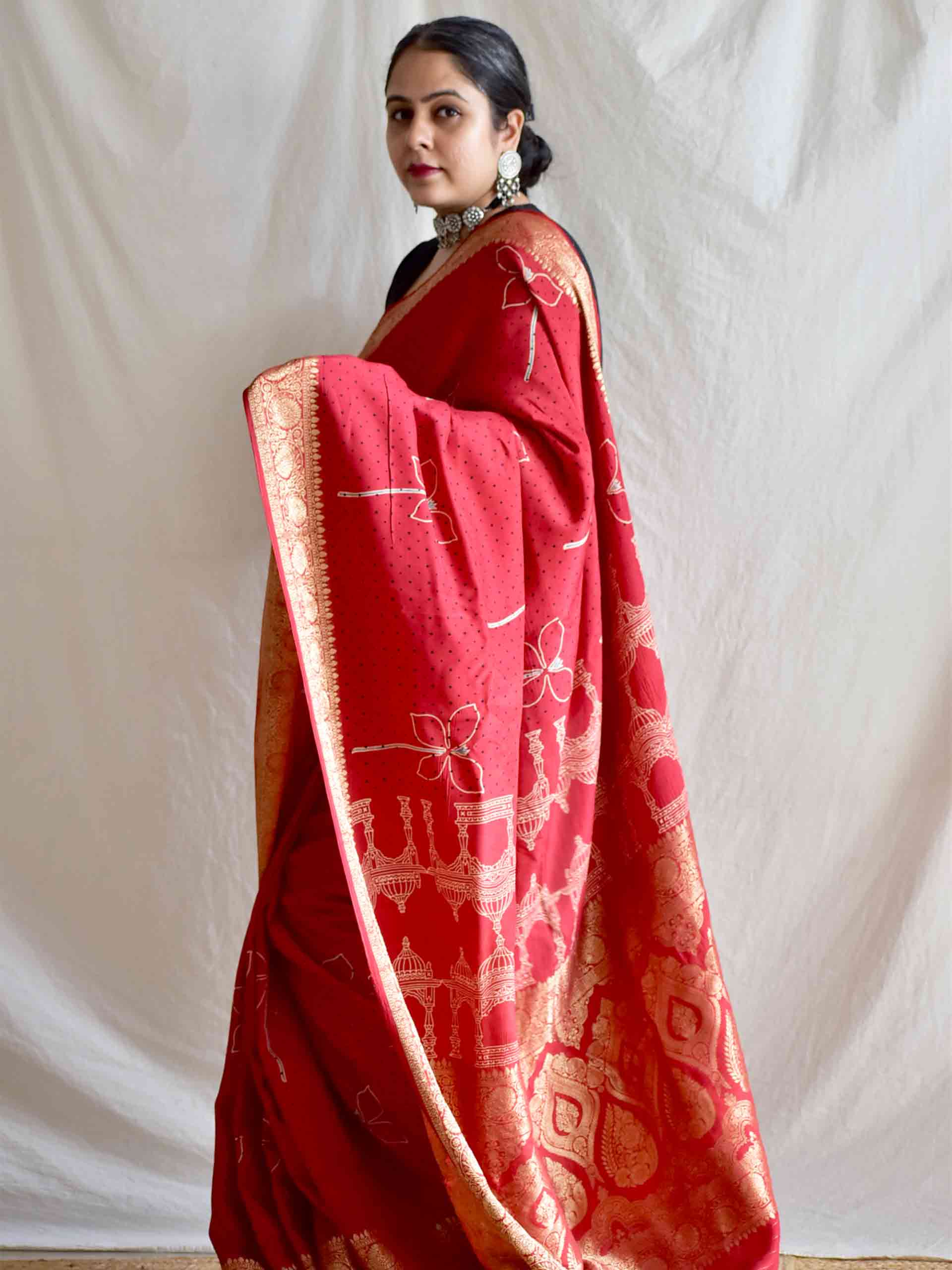 Shaamein - Ajrakh Dola Silk zari border Saree