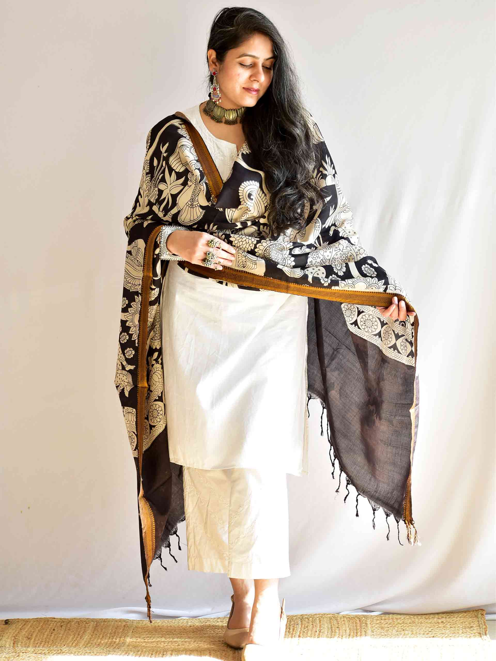 Dev - Bangalore silk kalamkari printed Dupatta