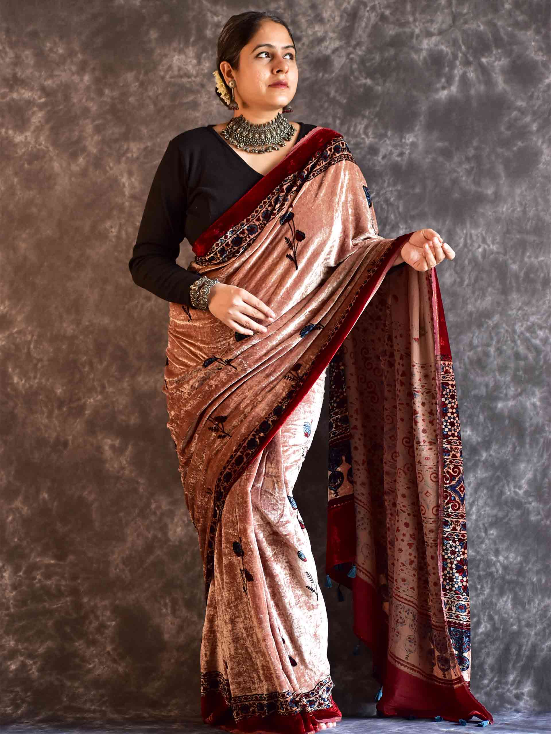 Gulistaan - Ajrakh Silk Velvet Saree